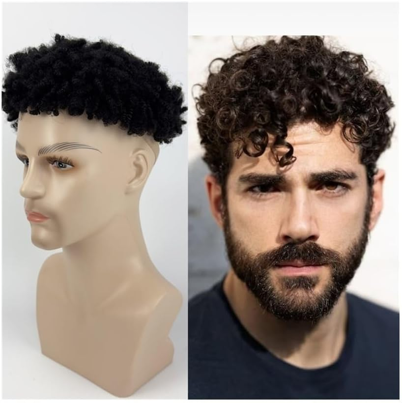 Replacement Men Toupee 12Mm Curly Real Human Hair Injection PU Skin Base Male Capillary Prosthesis Systems image number 4