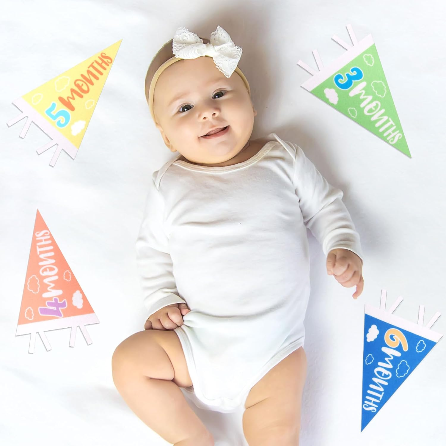14Pcs Baby Felt Pennant Milestone Signs, Multicolour Monthly Baby Milestone Flag Baby Age Milestone Triangle Flags for Boy & Girl Newborn Party Favors Photo Props image number 3