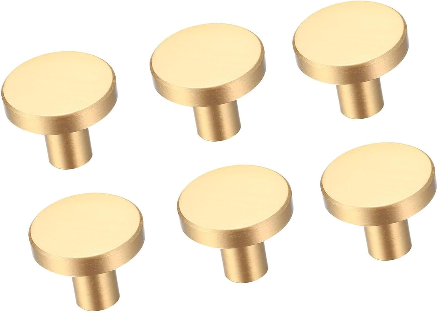 6Pcs Gold Cabinet Knobs, Brushed Brass round Kitchen Cabinet Hardware Pulls Knobs Gold for Dresser Drawer Cupboard Furniture Closet Wardrobe Door Knobs Handles (20X25 Mm) image number 3