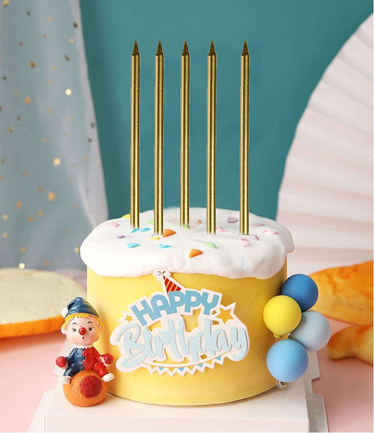 5.5Inch Birthday Party Long Cake Candles Metallic Birthday Candles in Holders for for Wedding Anniversary Graduation Retirement Party Decors (12PCS)