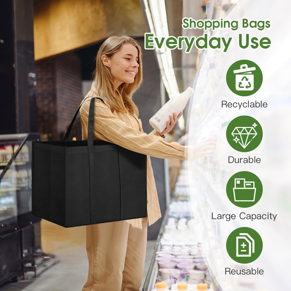 Sonicefit 6 Pack Reusable Grocery Bags, Large Foldable Shopping Totes with Reinforced Bottom, Heavy Duty, Multi-Purpose image number 6