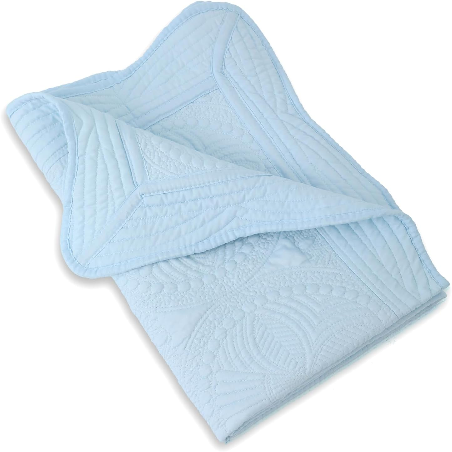MONOBLANKS Baby Quilt Personlized Monogram Lightweight Embossed Scalloped Throw Blanket Four Seasons (Blue)