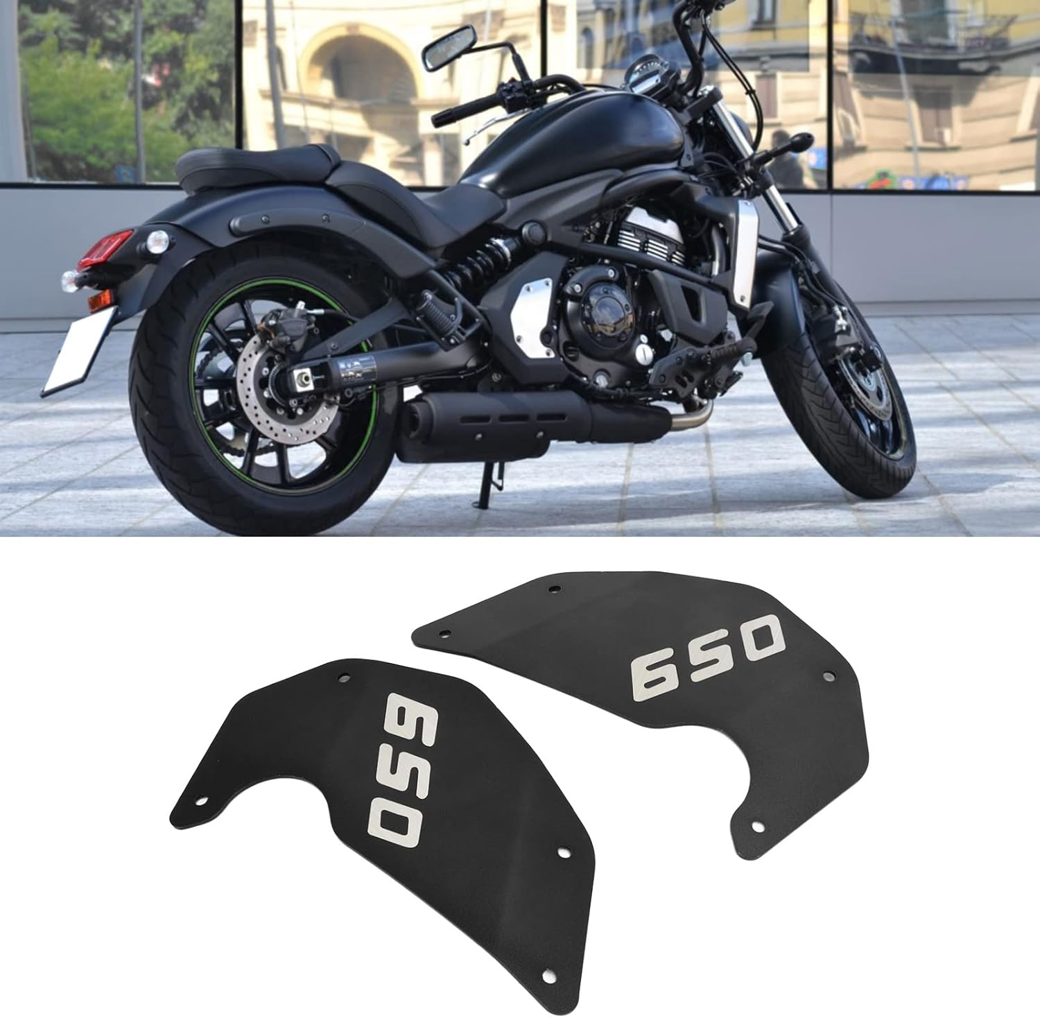 Motorcycle Side Frame Cover, 2Pcs Motorcycle CNC Aluminium Alloy Side Cover Frame Panel Plate Replacement for Kawasaki Vulcan S 650 2015‑2021(Black) image number 4