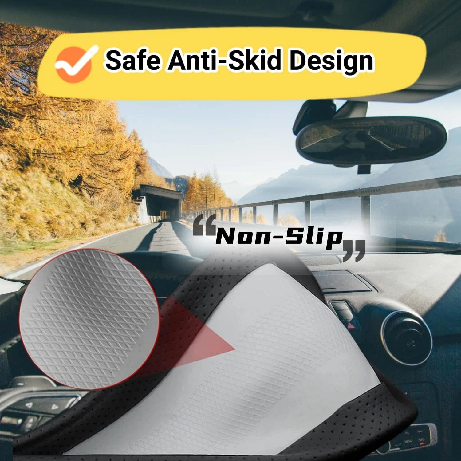 Leather Steering Wheel Cover for Cars, Anti-Slip Grip, Ultra-Thin Design, Universal Fit 14.5 to 15 Inches with Easy Installation - Unron image number 1