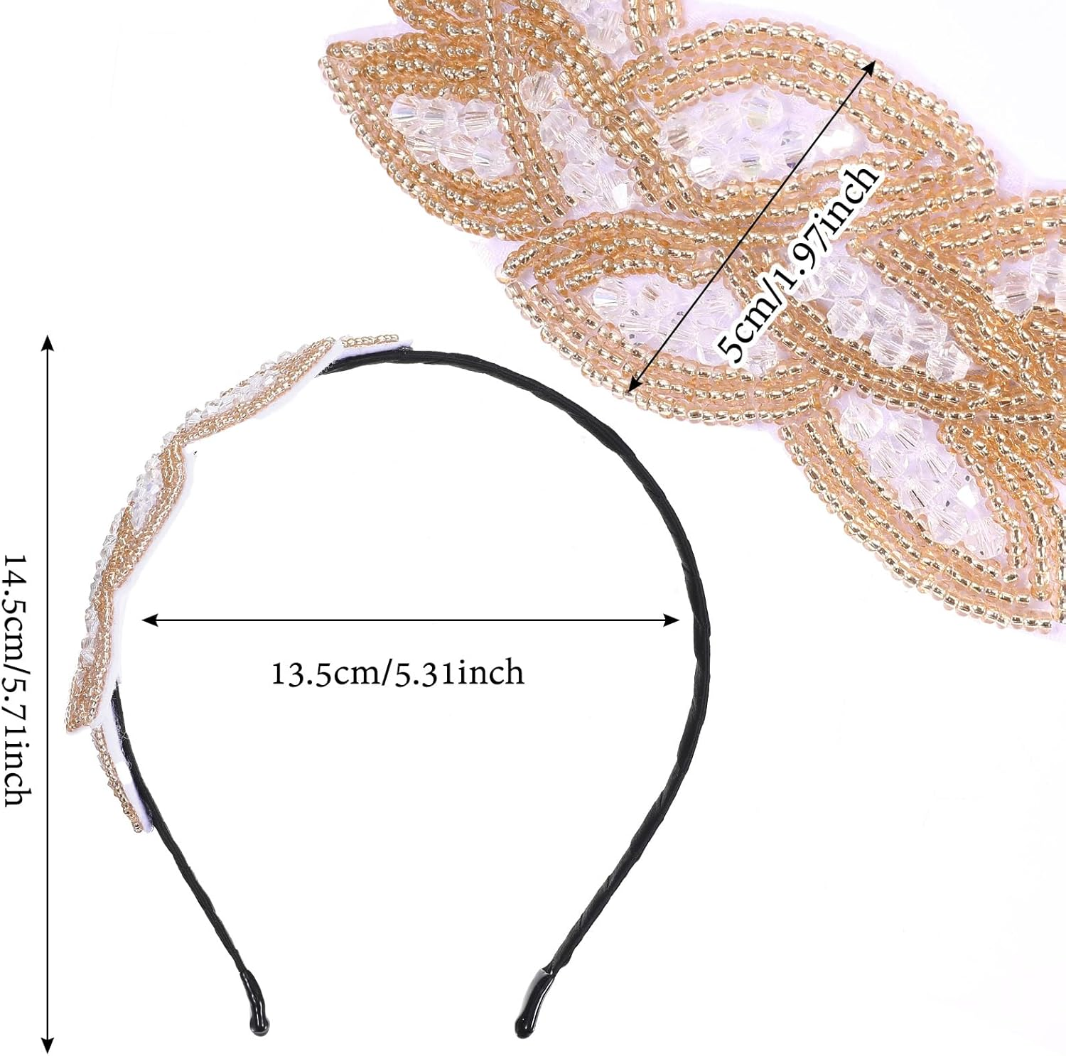 1920S Headbands for Women Head Bands Accessories Crystal Bridal Wedding Black Headpiece 20S Rhinestone Flapper Vintage Hair Valentines Accessory for Girls Costume Prom Party Art Deco (White Gold) image number 4