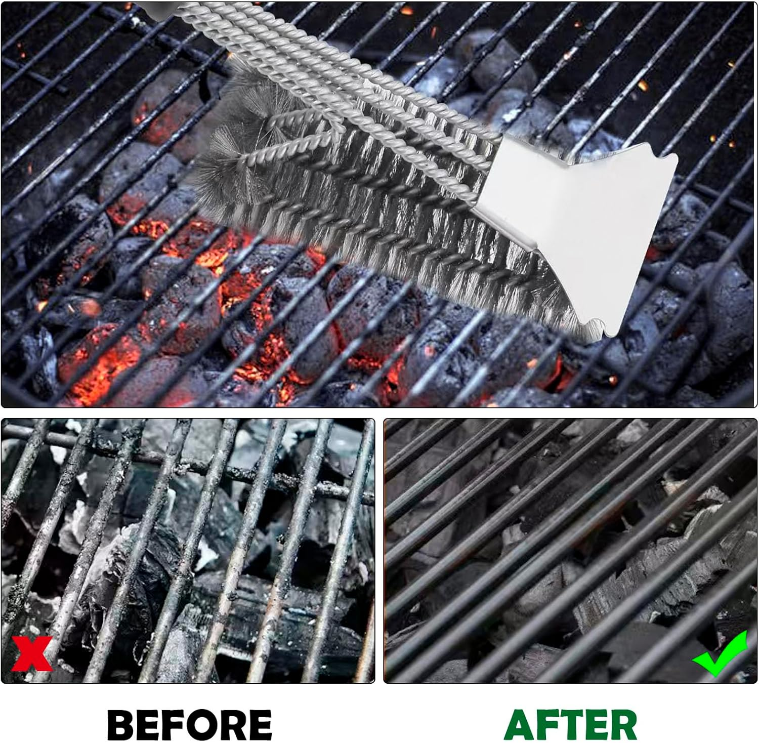 Heavy Duty BBQ Grill Brush with Extra Long Handle, Stainless Steel Bristles Scraper, Ideal for Charcoal Gas and Electric Grill Cleaning image number 5