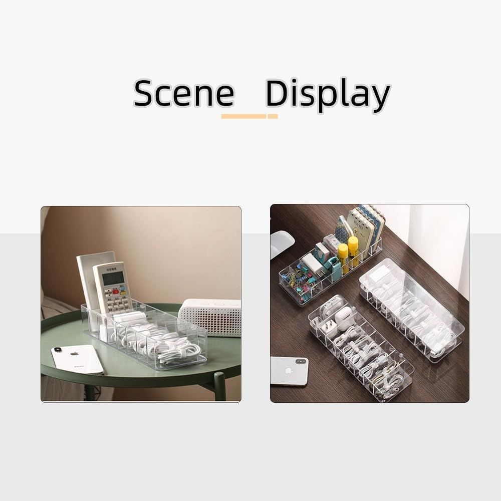 JTGYMY Plastic Cable Management Box with 10 Wire Ties, Clear Power Cord Organizer with 8 Compartments, Transparent Data Cable Organizer image number 4