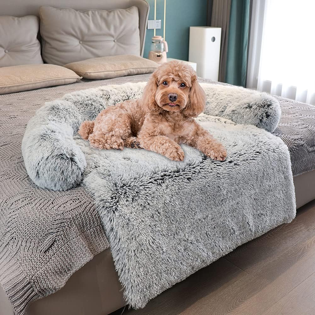 Moonxhome Plush Dog Bed with Foam Neck Pad, Plush Pet Bed and More for Small Dogs and Cats, Universal Pet Furniture Protector, Sofa Bed Cover, Machine Washable, Silver Grey Small image number 5