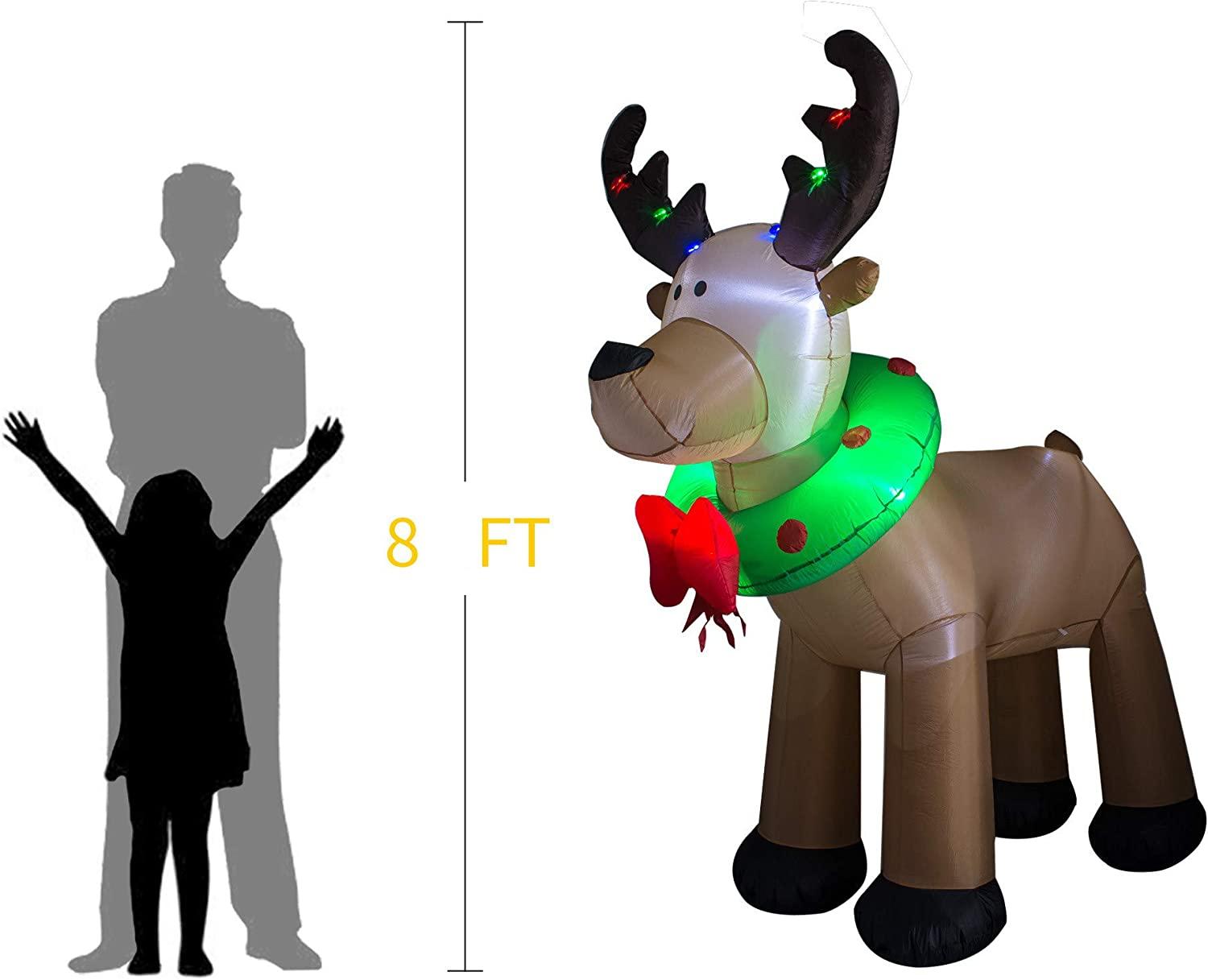 AJY 8 Feet Christmas Inflatable Reindeer Holiday Lighted Blow up Reindeer Yard Decoration Indoor Outdoor Yard Lawn Decoration image number 3