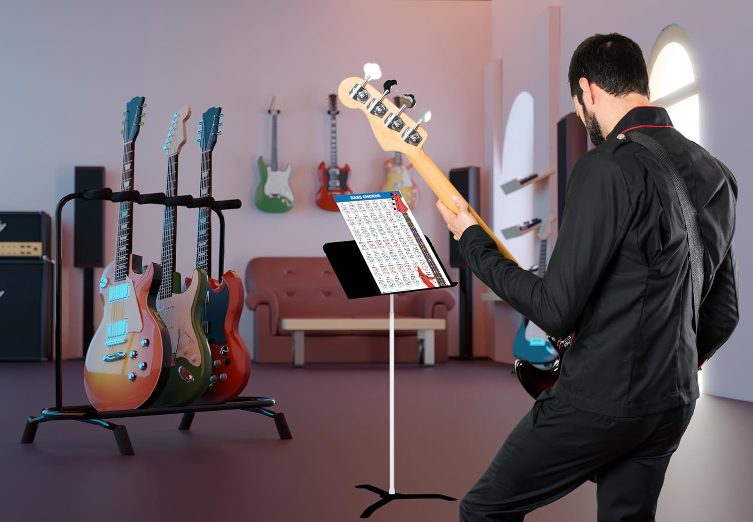 QMG Bass Guitar Chord Poster (11"X17"), Bass Guitars Accessories, Laminated Bass Chord Chart, 49 Color Coded Chords, Beginner Bass Chords Chart for Learn to Play Music Theory image number 5