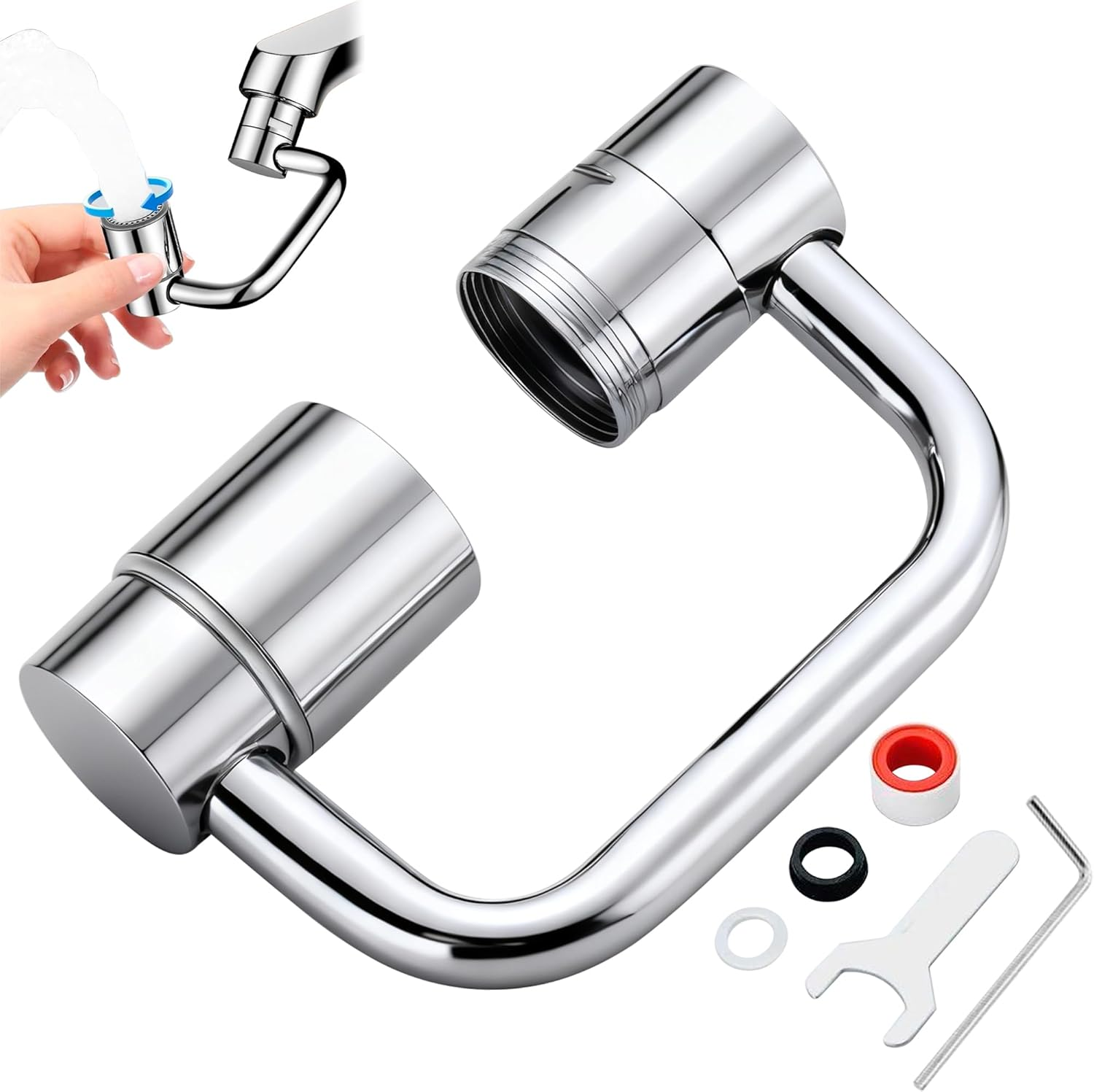 FLYTIN 1080&deg; Rotating Faucet Extender, Adjustable Multifunctional Universal Robotic Arm, Rotatable Tap Extender Spray Attachment, Durable Splash Proof, for Kitchen or Bathroom Sink image number 5