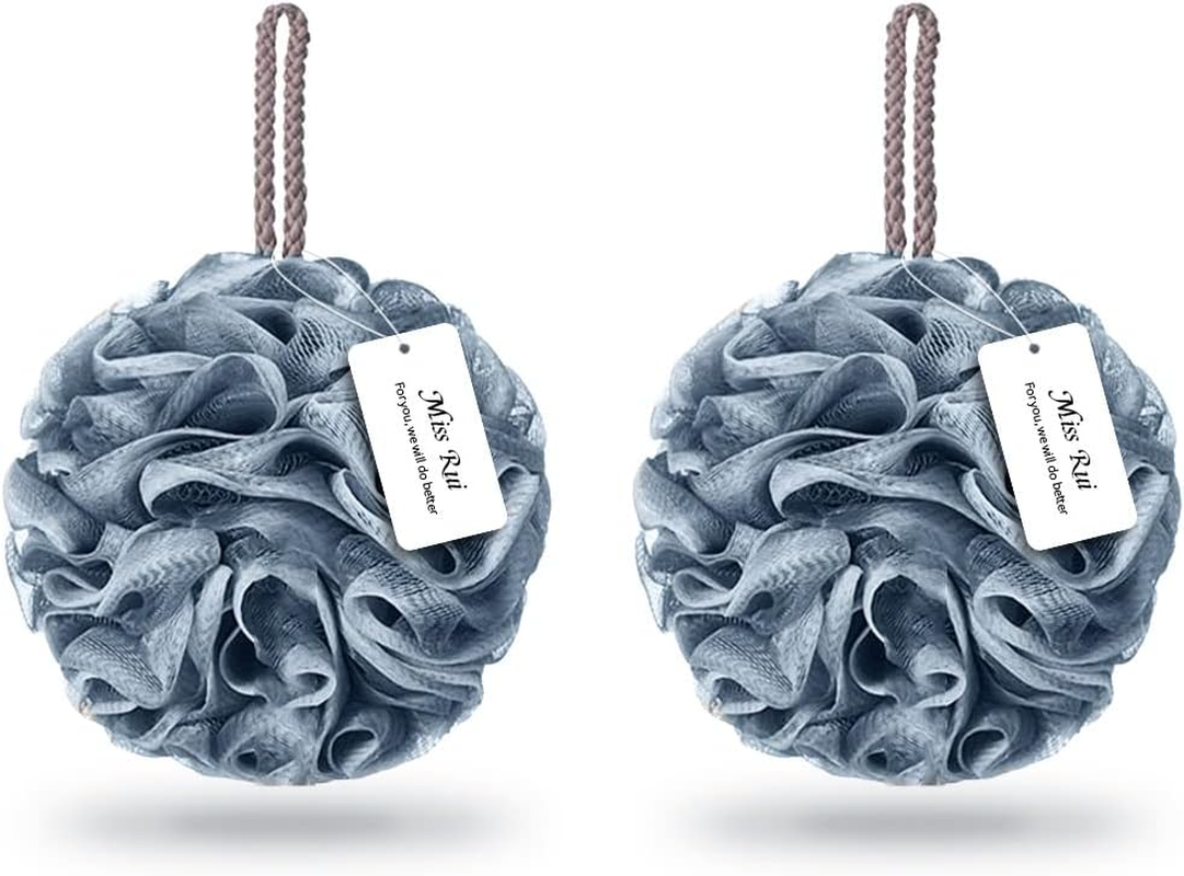 Miss Rui Shower Bath Sponge Shower Pouf Loofahs Balls 60G/Pcs for Body Wash Bathroom Men Women Kids Set of 2 Pink Sponges