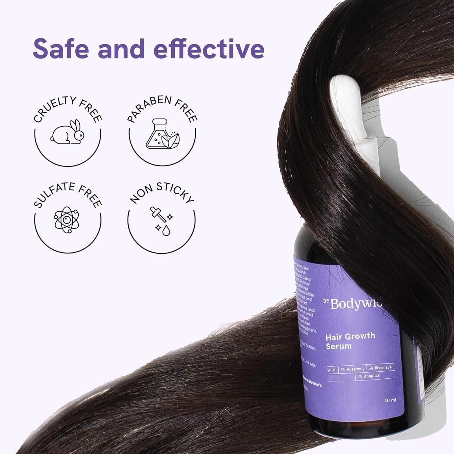 Be Bodywise 3% Rosemary Hair Serum | with 3% Redensyl, 2% Aminexil, & 2% Anagain | for Thicker & Stronger Hair | Prevents Hair Fall & Stimulates Hair Follicles | 30Ml image number 2