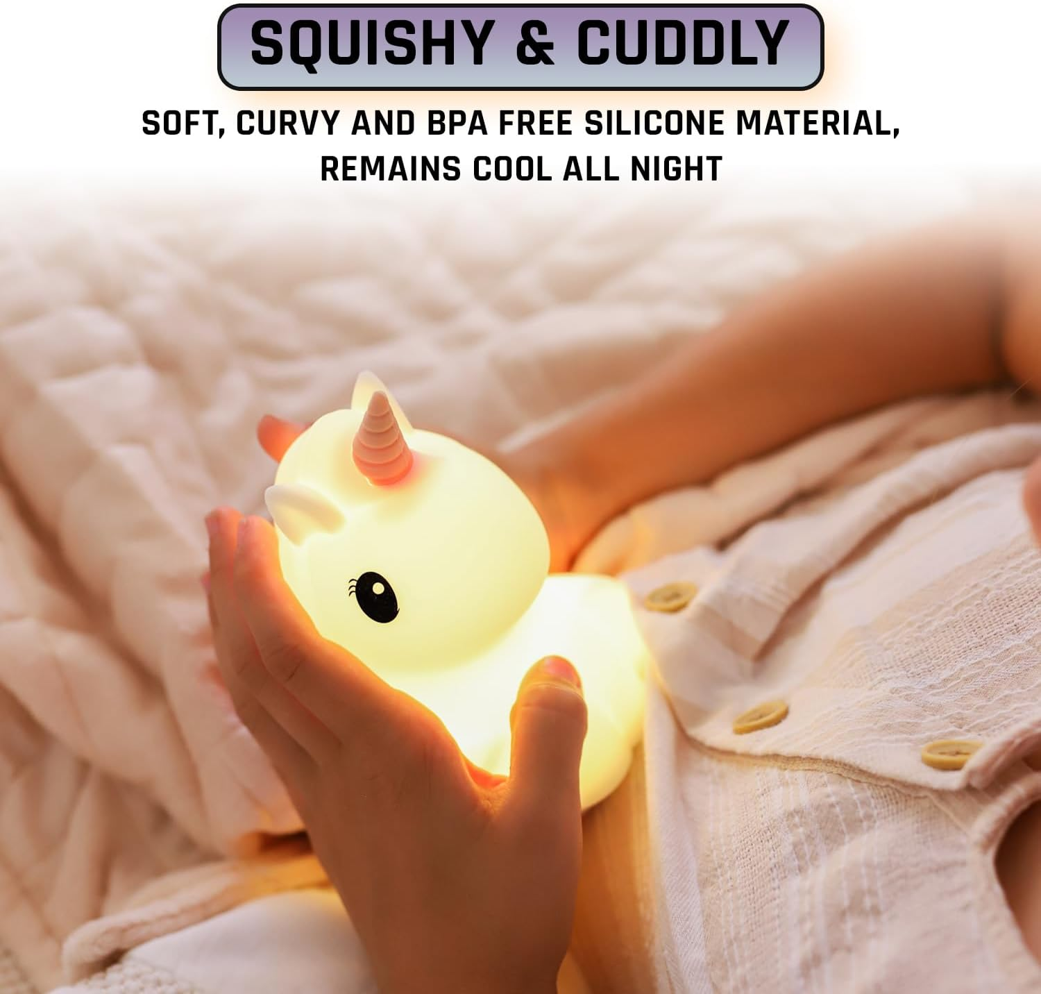 DUSKI Silicone Night Light with Bluetooth Speaker, 7 Color Changing Dream Guardian Kids Night Lights for Bedroom, Remote Controlled Rechargeable and Portable Lamp (Unicorn) image number 2