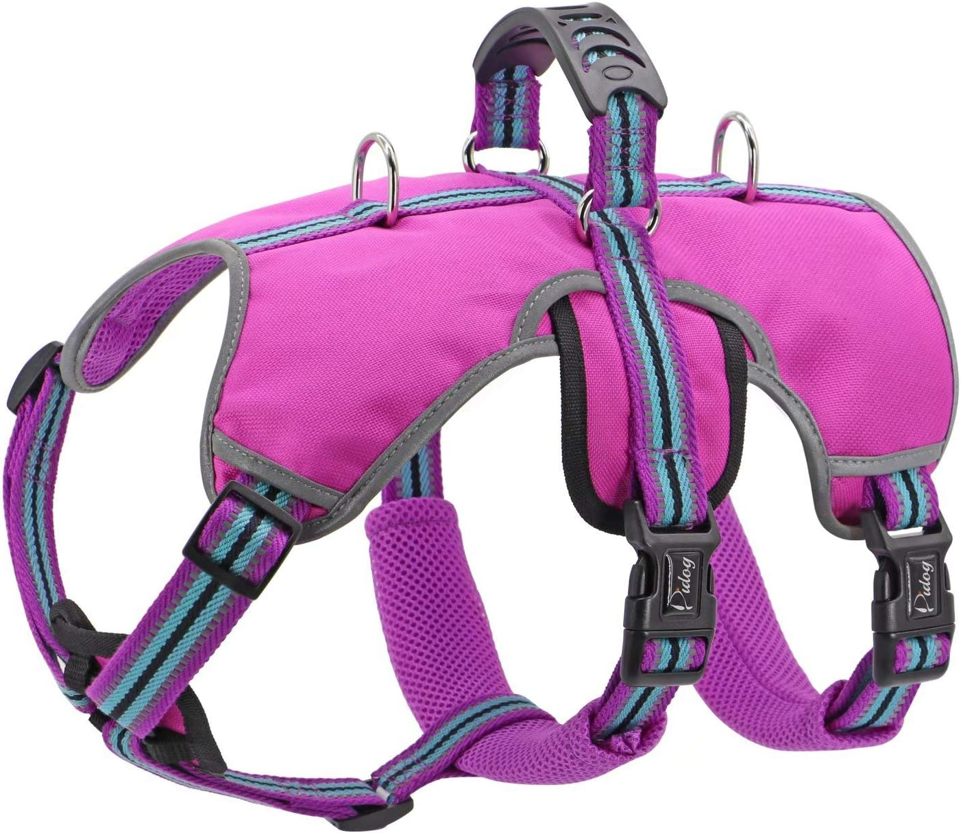 Didog Escape Proof Dogs Harness,Soft Breathable Padded & Reflective,Adjustable No Pull Dog Harness with Lift Handle & Double Leash Clips for Medium Large Dogs Walking Hiking Training,Purple,S image number 3