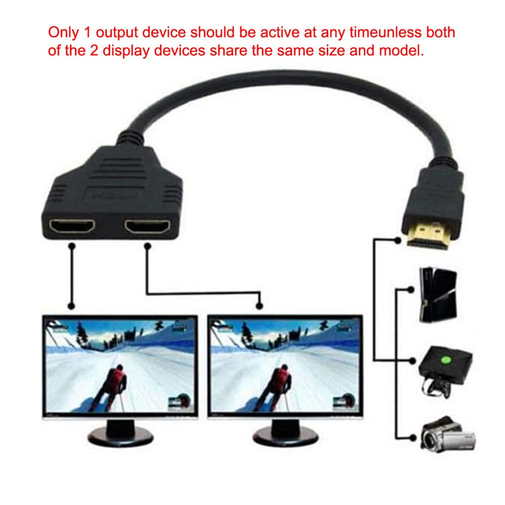 Xiwai HDMI 1 in 2 Out Splitter Adapter Cable, HDMI Male to Dual Female 1 to 2 Way Switch Extension Cord for PC HDTV Laptop 1080P image number 5