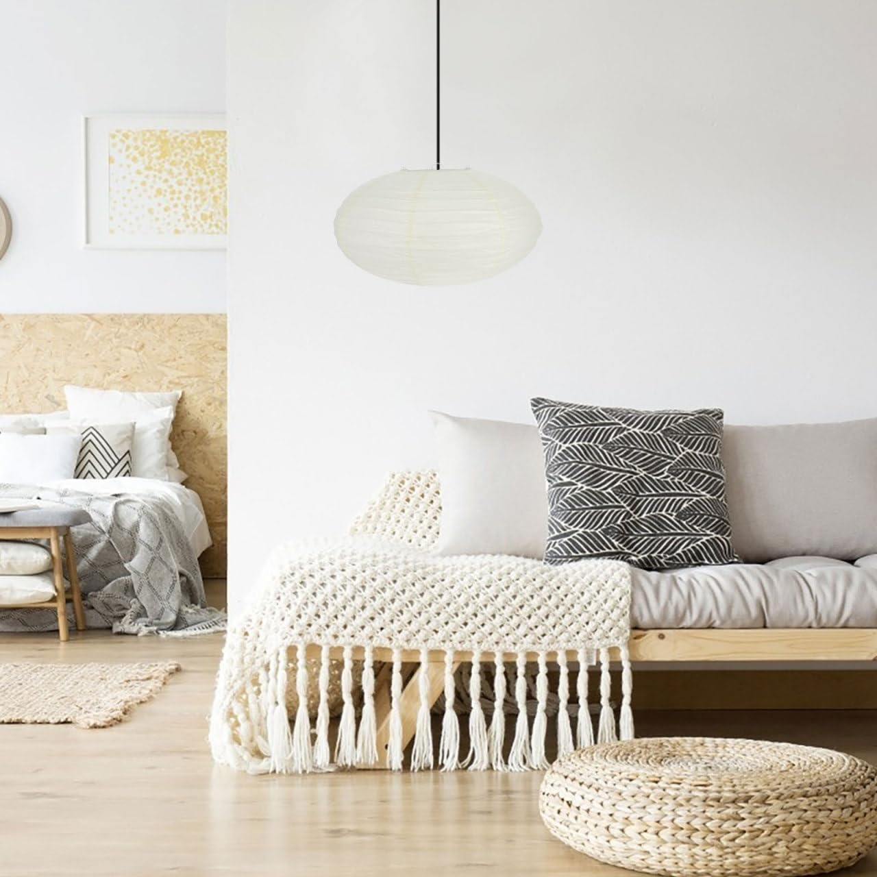 Oval, 2Pcs Foldable Paper Lamp Shades round Hanging Paper Lamp Replacement Japanese Pendant Lampshade for Living Room Bedroom, 15.7 X 8.7 Inches image number 5