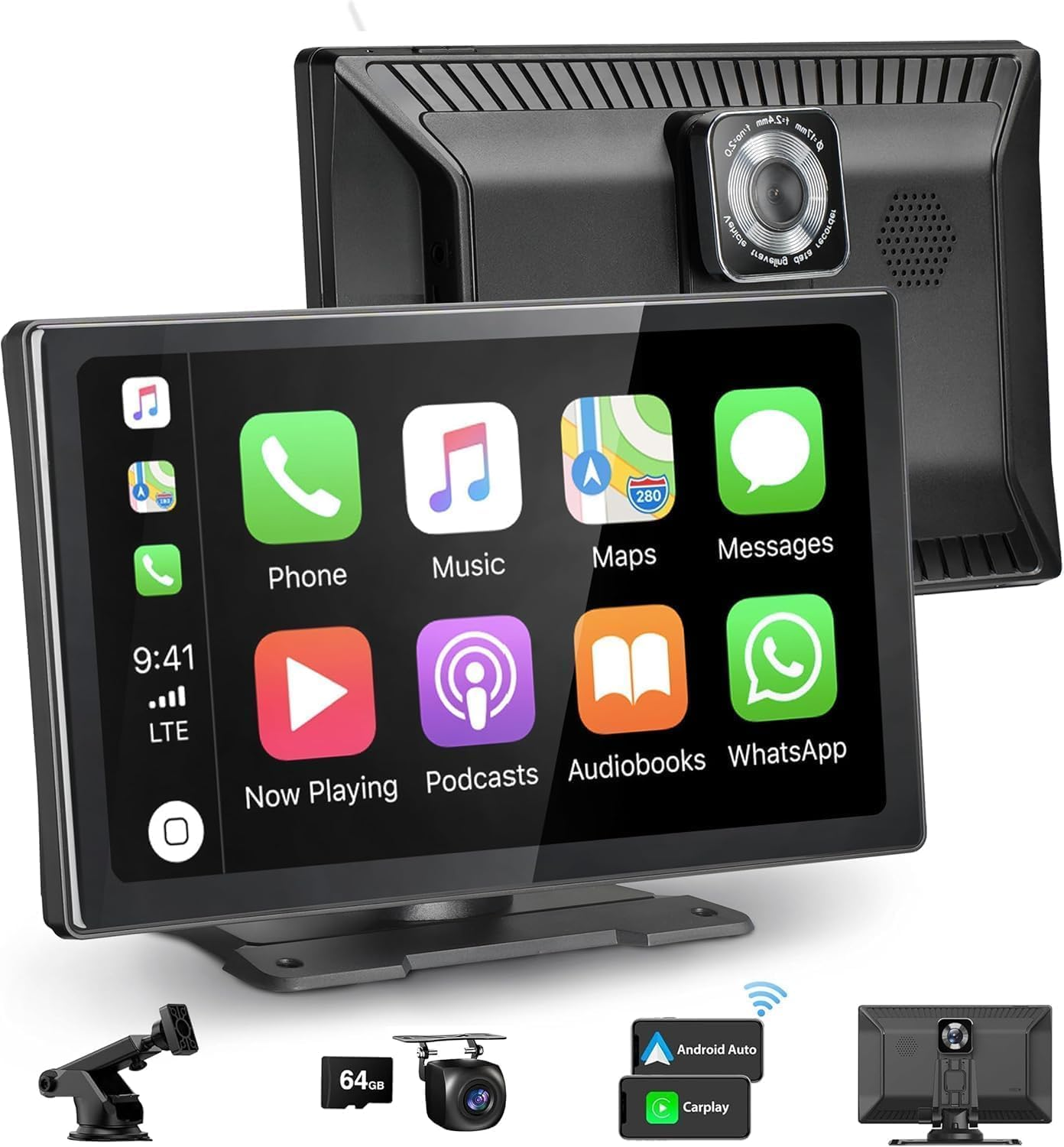 CARABC 9" Wireless Apple Carplay & Android Auto Screen, 4K Dash Cam 1080P Reverse, Carplay GPS Navigation Airplay Voice Control/Aux/Fm image number 5