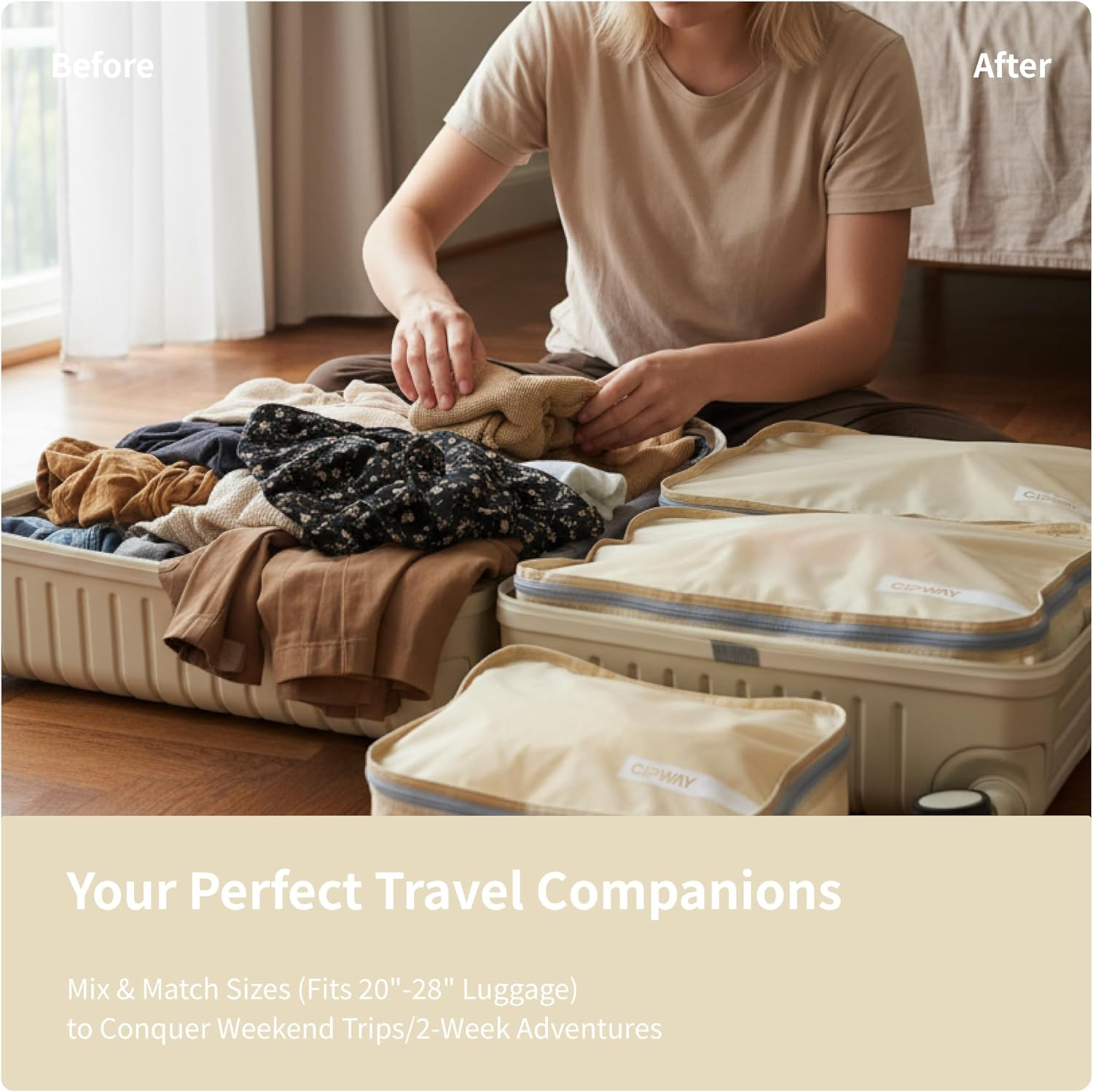 Cipway 5 Set Packing Cubes for Travel Suitcase Organizer for Accessories Luggage Carry on Suitcase Lightweight Vanilla Cream