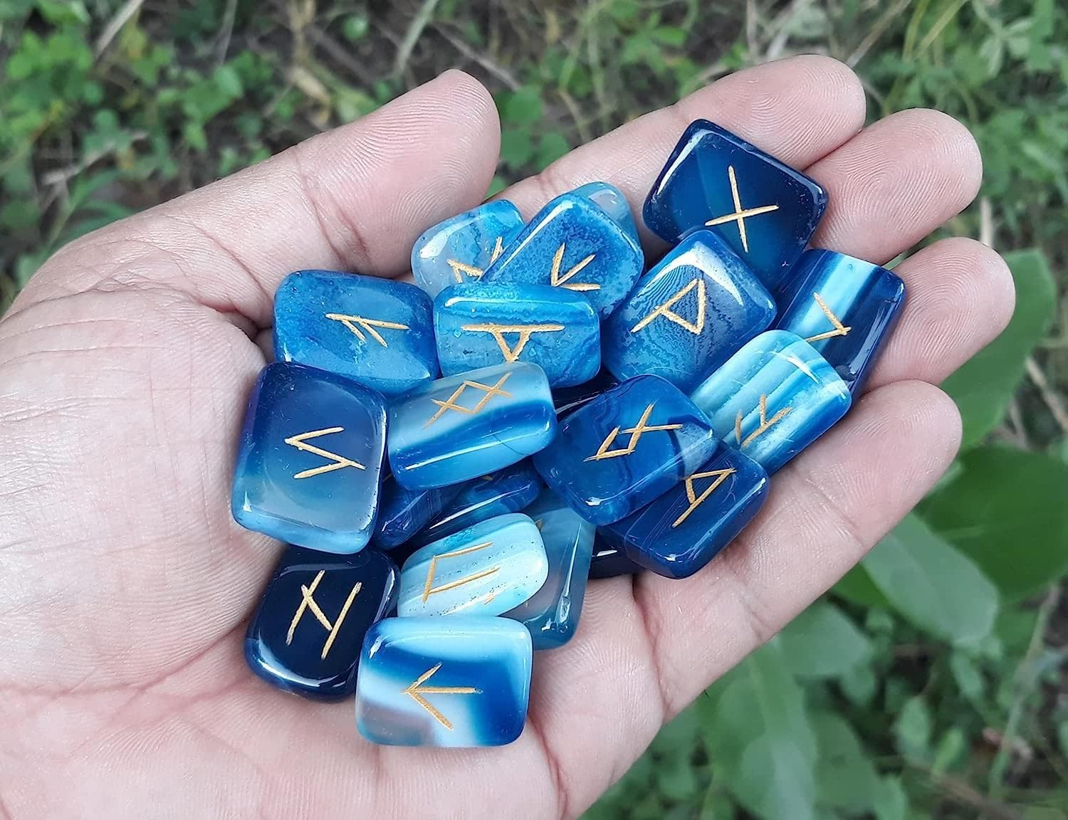 Black Onyx Rune Stones Set | Crystal Viking Alphabet Elder Futhark Wicca Norse Divination Gemstones image number 3