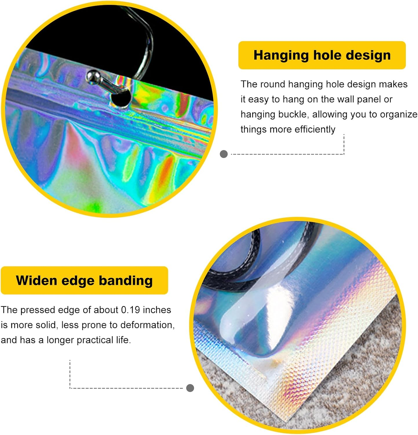 100Pcs Smell Proof Mylar Bags 2.7X3.9Inch Resealable Foil Pouch Holographic Zip Bags Packaging Pouch Bag with Clear Window for Food Storage Small Business Eyelash Lipgloss Jewelry Storage (7 * 10Cm) image number 1