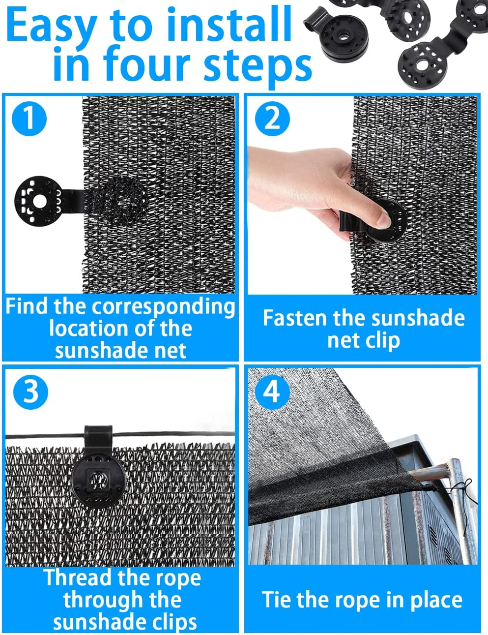 50 PCS Shade Cloth Plastic Clips round Plastic Black Clips for Sun Shade Net, Garden Expert anti Bird Netting, Shade Netting Fabric Accessories Grommets in Garden Backyard Greenhouse Outdoor, Black image number 2