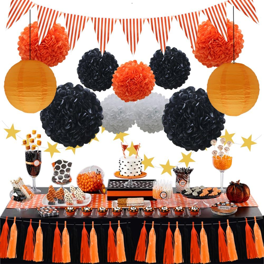 (Yellow) - 33Pcs Party Decoration Supplies Set, Yellow Tissue Paper Pom Poms Flowers Paper Lanterns Tassels Hanging Garland Banner Triangle Flag Bunting for Birthday, Bridal, Baby Shower, Wedding Graduation