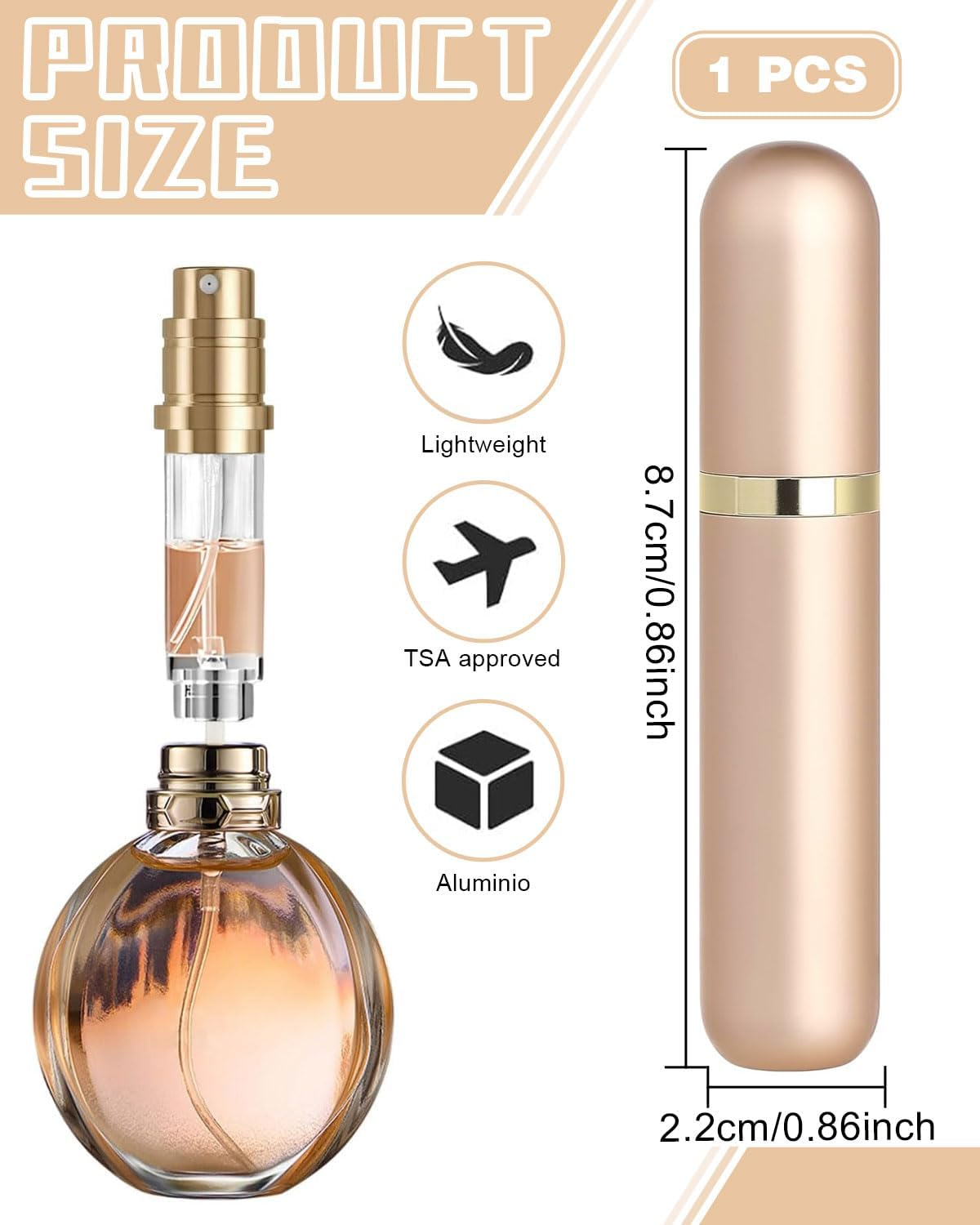 FUGLUS 1 Travel Perfume Atomizer, Mini Portable Refillable Perfume Refill Atomiser, Travel Refill Perfume Atomizer Travel Bottle, 5Ml (Champagne Color) image number 2