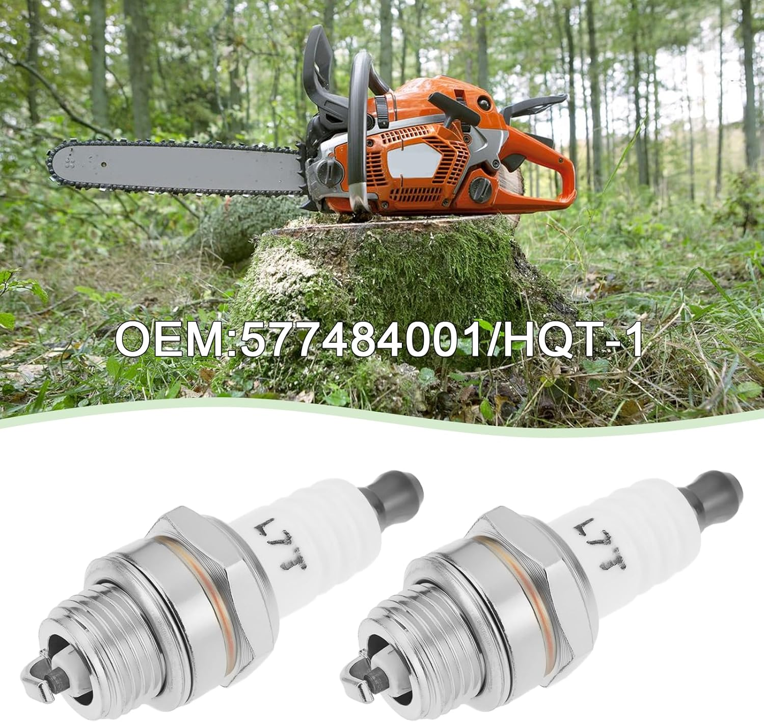 LT Easiyl 2Pcs Lawnmower Spark Plug Replacement Part 577484001 HQT-1 Suitable for Gasoline Chain Saw Hedge Trimmer Compatible with Husqvarna BPM7RA image number 4