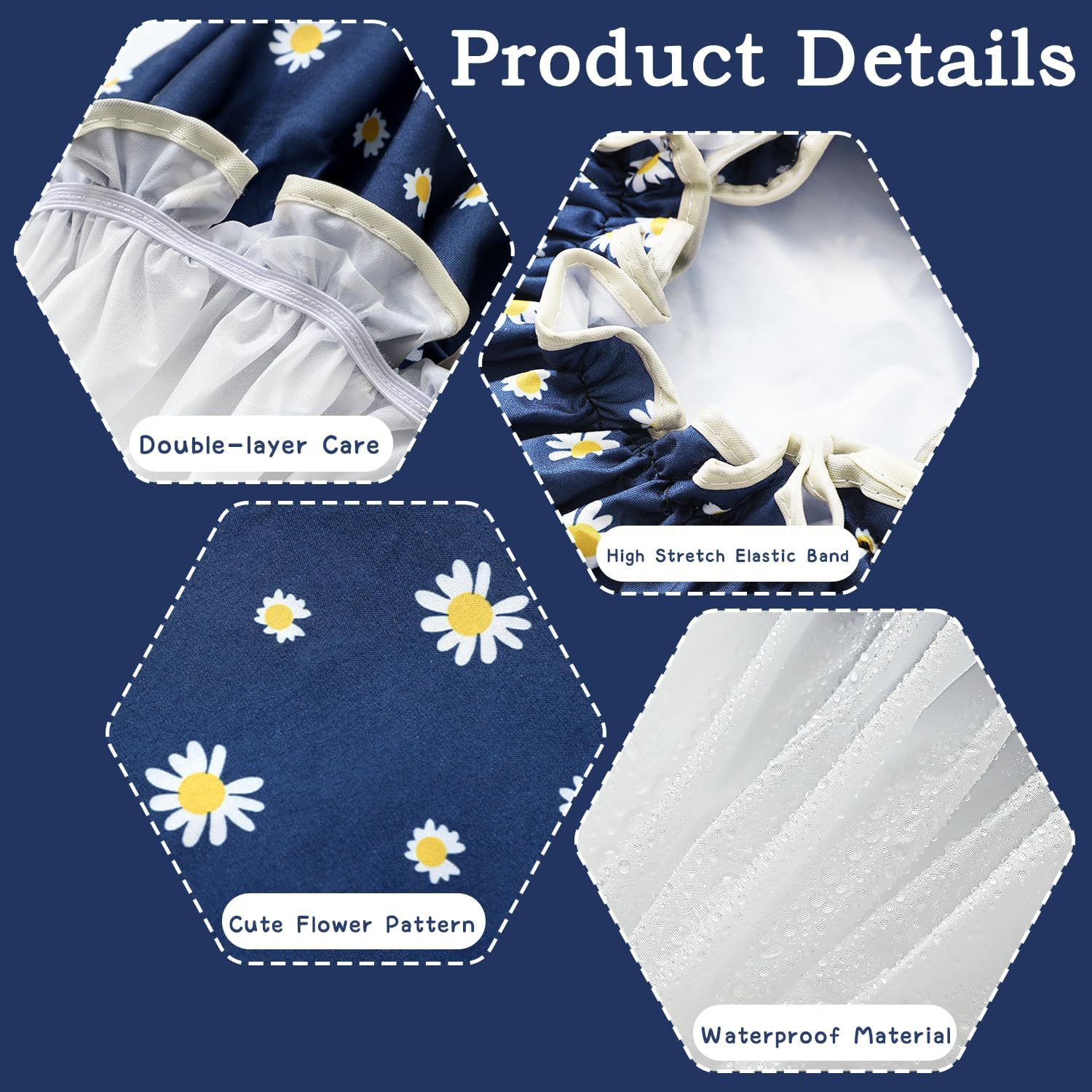 Women'S Double Layer Waterproof Shower Cap with Floral Pattern for Long Short Curly Hair (Blue) image number 2