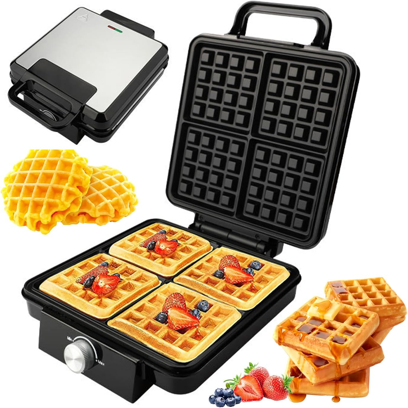 4 Slices Waffle Maker Machine, 1500W Household Electric Waffle Makers & Irons Iron with Temperature Control, Double-Sided Heating, Easy Clean, for Breakfast, Hash Browns, Best Gift image number 4