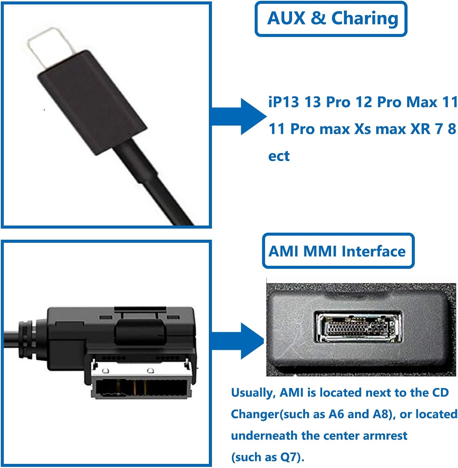 AUX Cable AMI MDI MMI Music Interface Adapter Compatible for Ip13 12 Pro Max XS Max for A4 A5 A6 A8 Q5 Q7 R8 with 3G+MMI System image number 2