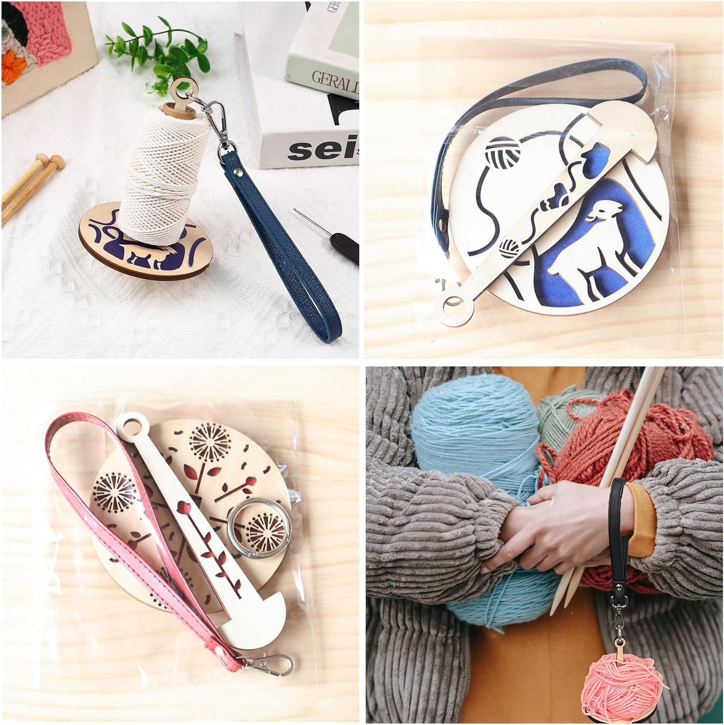 Taicols Portable Wrist Yarn Holder, 2 Pcs Mini Yarn Minder Prevents Yarn Tangling & Misalignment for Crocheting Yarn Storage Crochet Yarn Holder with Wrist Strap Wooden Yarn Organizer String Dispenser image number 2