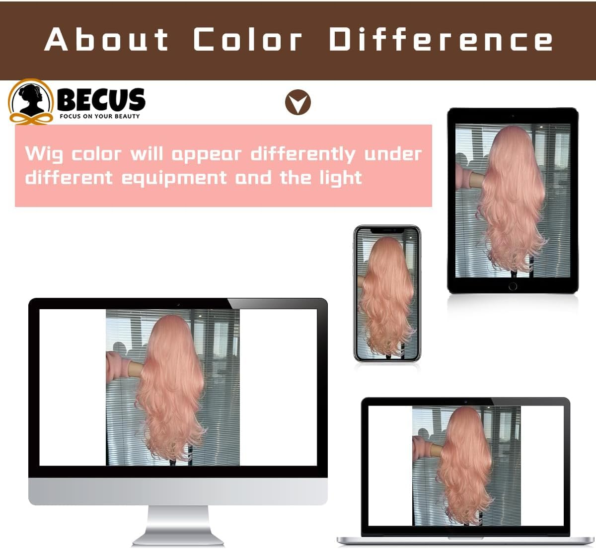 BECUS Pink Lace Front Wig Pre Plucked 13X3 Body Wave Wigs for Women Loose Curly Synthetic Lace Front Wig Wave Natural Hairline - Black image number 5