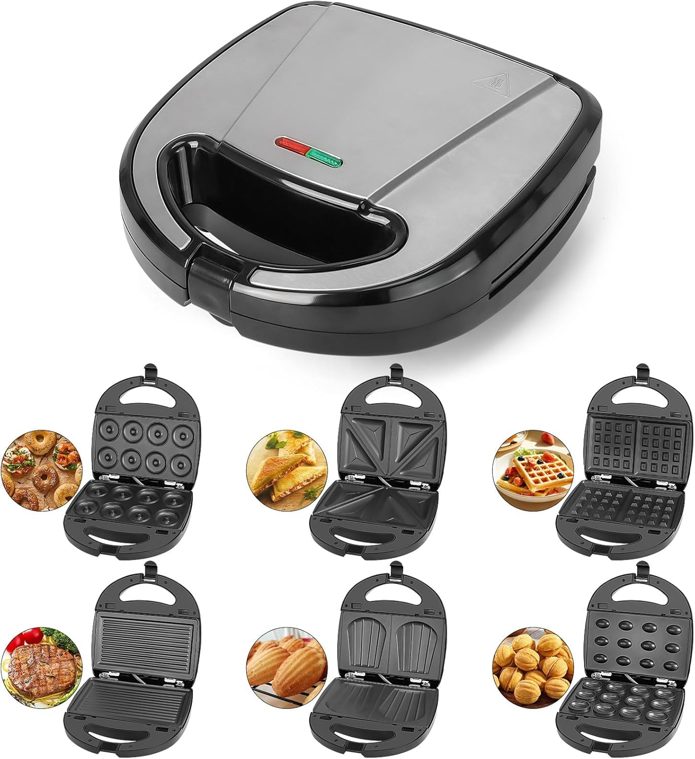 6 in 1 Waffle Iron Set, Panini Press Grill and Electric Sandwich Maker with Removable Non-Stick Plate, Ideal for Cooking Grilled Cheese, Tuna Melts, Burgers (AU PLUG) image number 6
