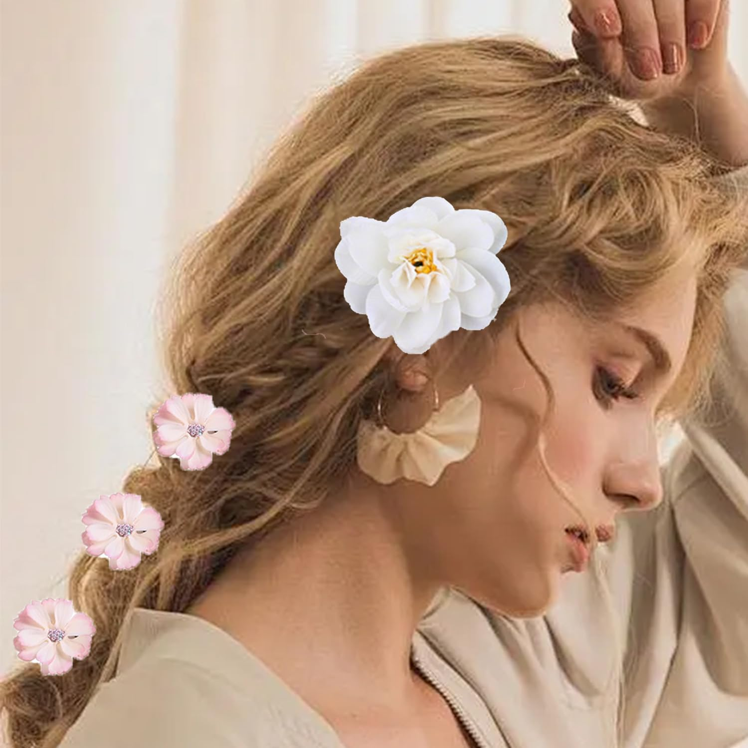 Nhgkju Hanfu Silk Flower Hair Accessories Hair Pins Flower Hairpins Chinese Old Style Hair Flowers Sets Song Accessories Old Ornaments (21 Pink and White Flowers)