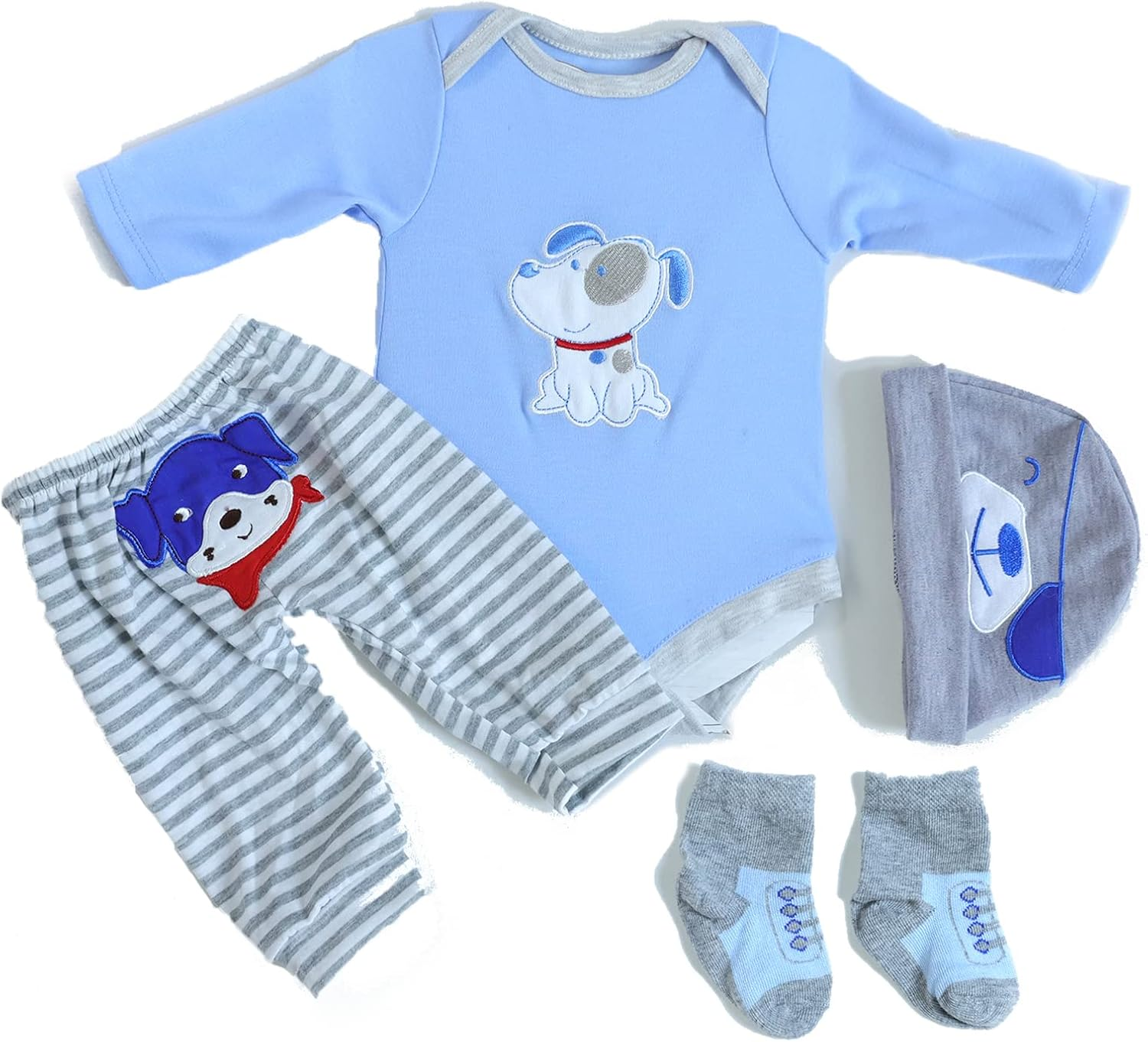 ZIYIUI Reborn Baby Doll Clothes Boy Blue 20-22 Inch Newborn Baby Doll Girl or Boy, 4 Pieces Suit