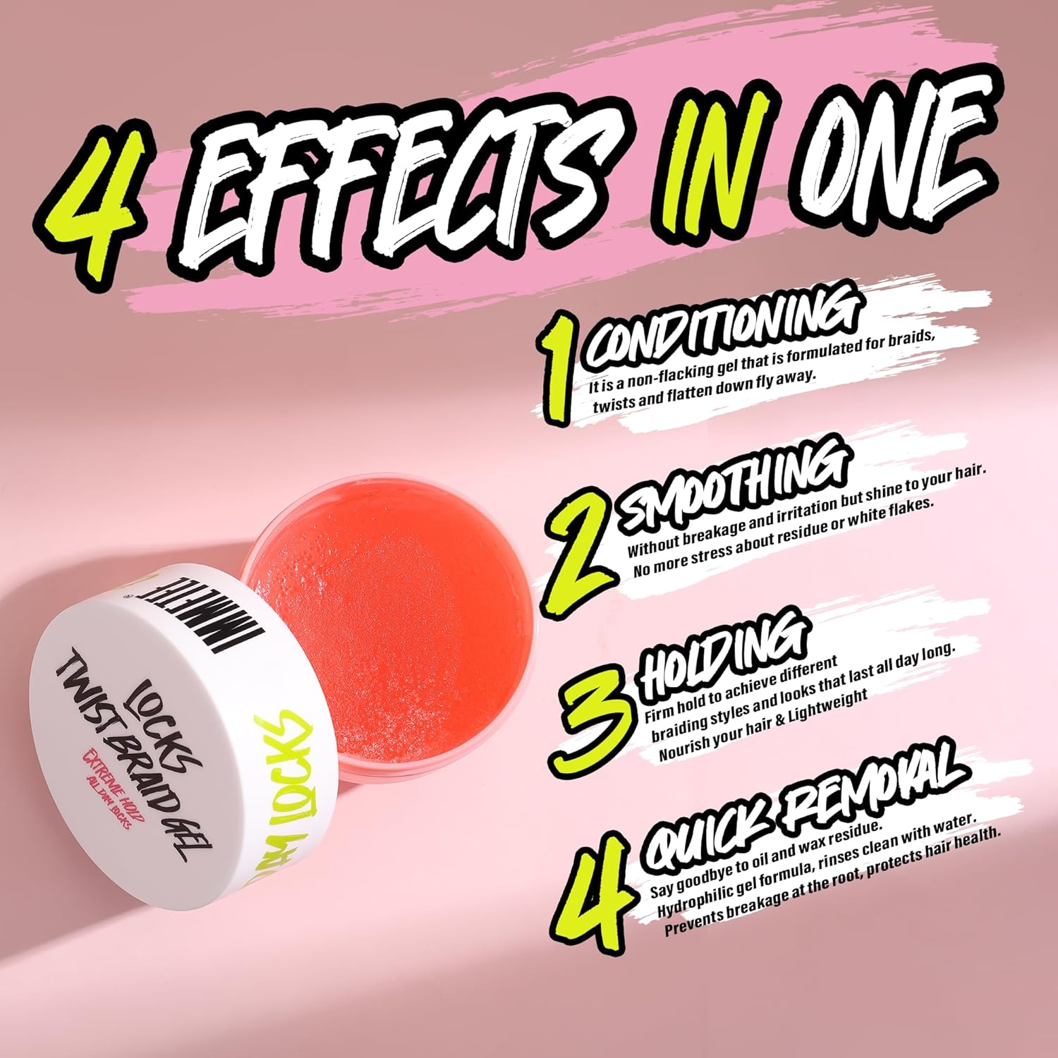 Immetee Lock and Twist Gel for Afro Hair, Extra Hold High Shine All Day Locks Braid Gel, 24H Edge Control Gels for French Braids with Brush,150G