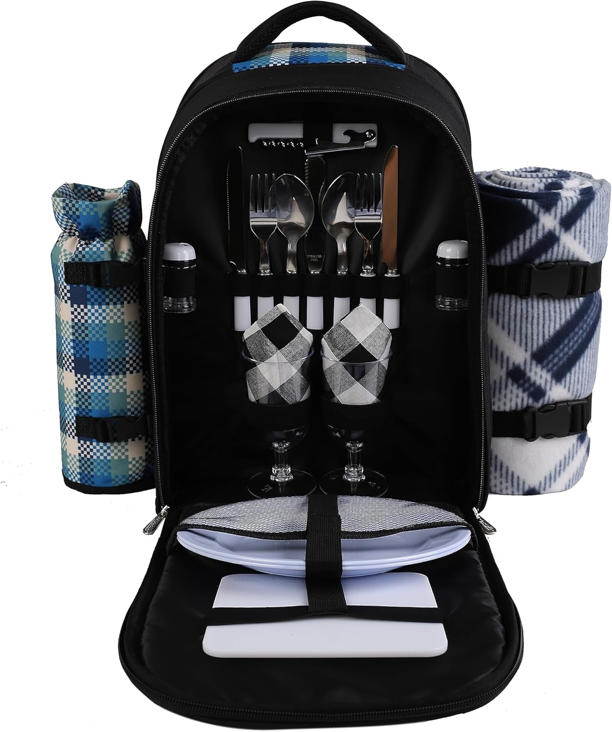 Apollo Walker Picnic Backpack Bag for 2 Person with Cooler Compartment, Detachable Bottle/Wine Holder, Fleece Blanket, Plates and Cutlery(2 Person, Brown)
