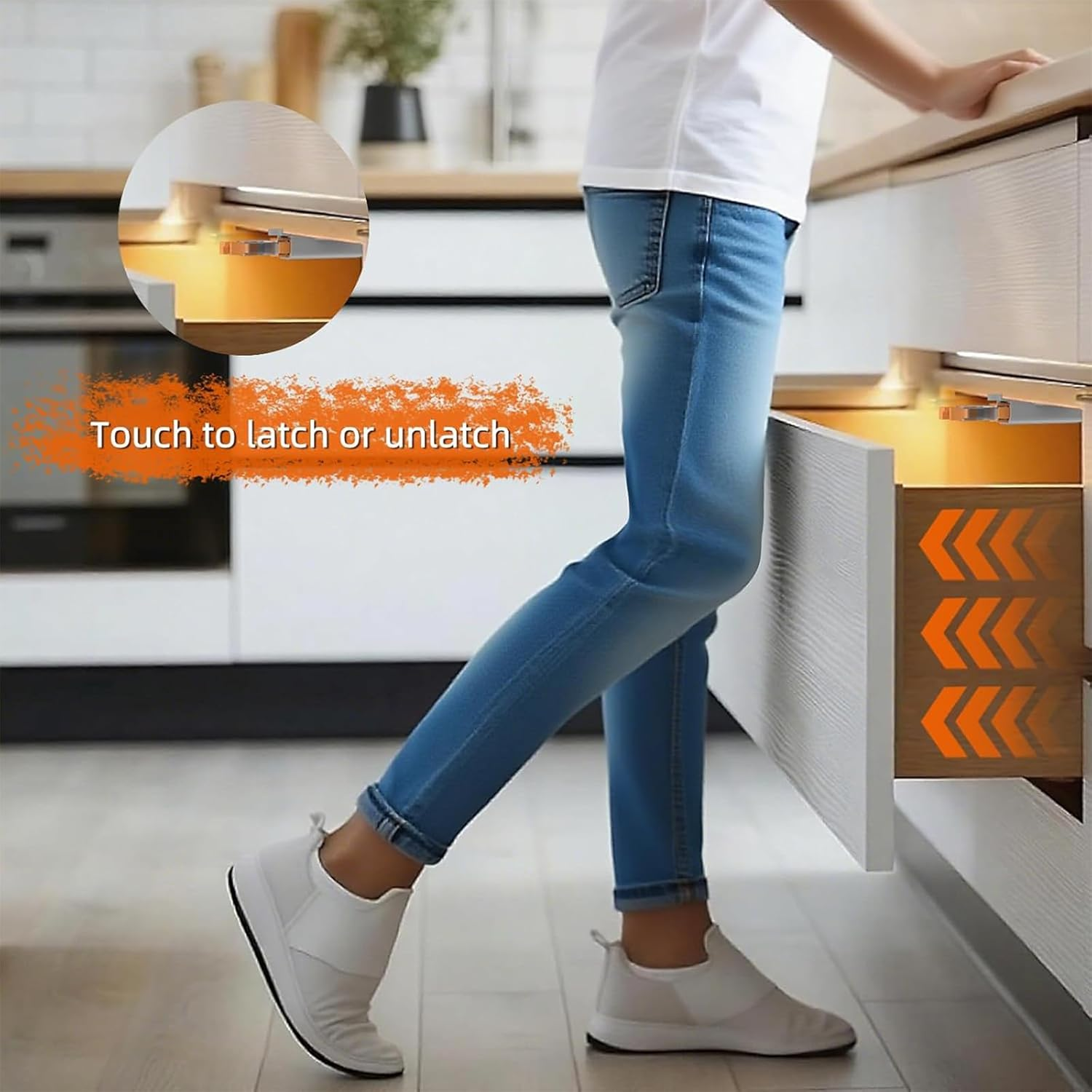 Yeanifeana 2-Pack Push to Open Latch, Touch Lock Drawer Pull for Cabinet Door Rebound, Tip-On RV Cabinet Catches for Kitchen, Bedroom, Wardrobe & Window (Gray) image number 2