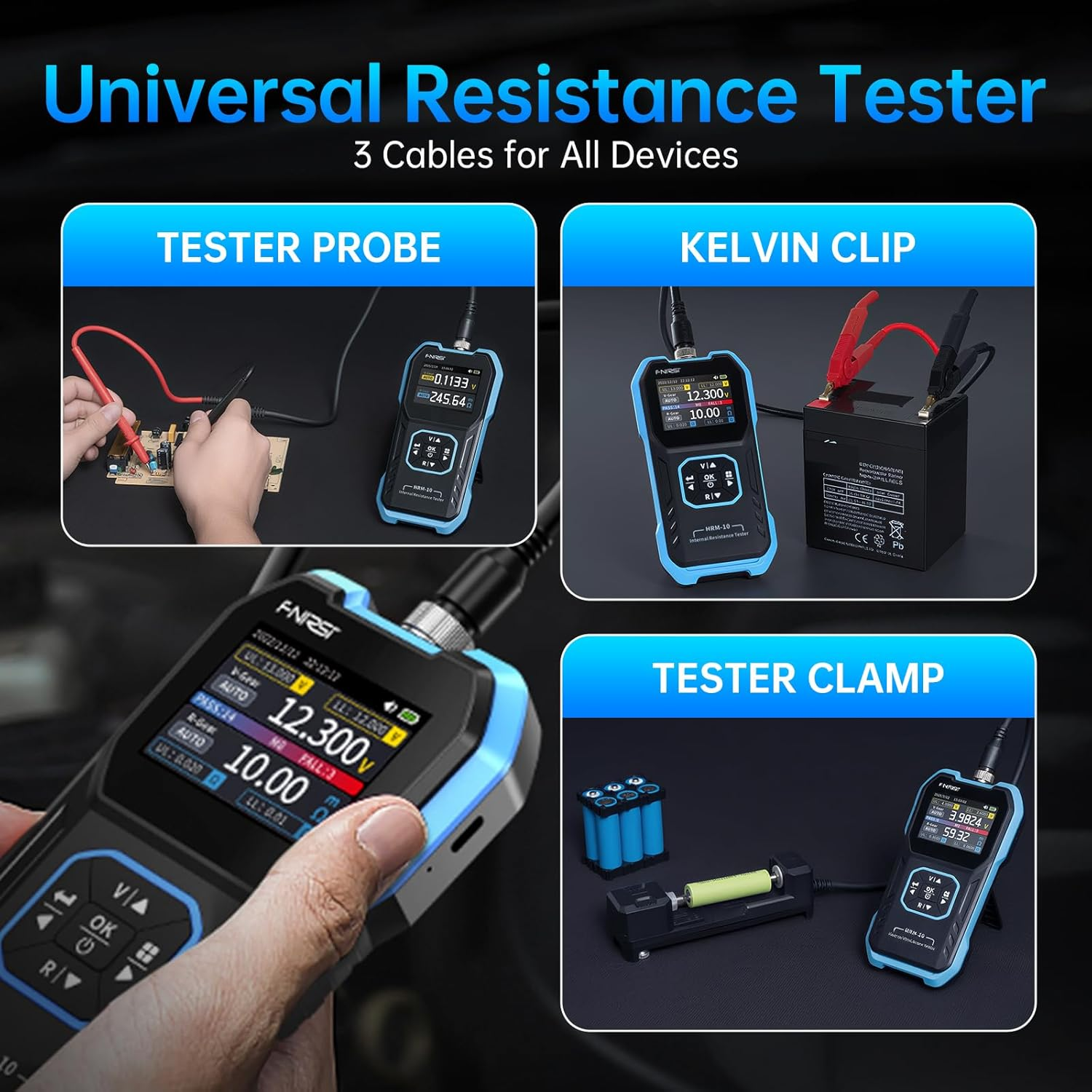 FNIRSI HRM-10 Voltage Internal Resistance Battery Tester, Milliohmmeter 100V 200&Omega;, Car Battery Tester, Battery Checker Tester for All Types of Batteries, AAA AA Battery, Household Battery Analyzer image number 1