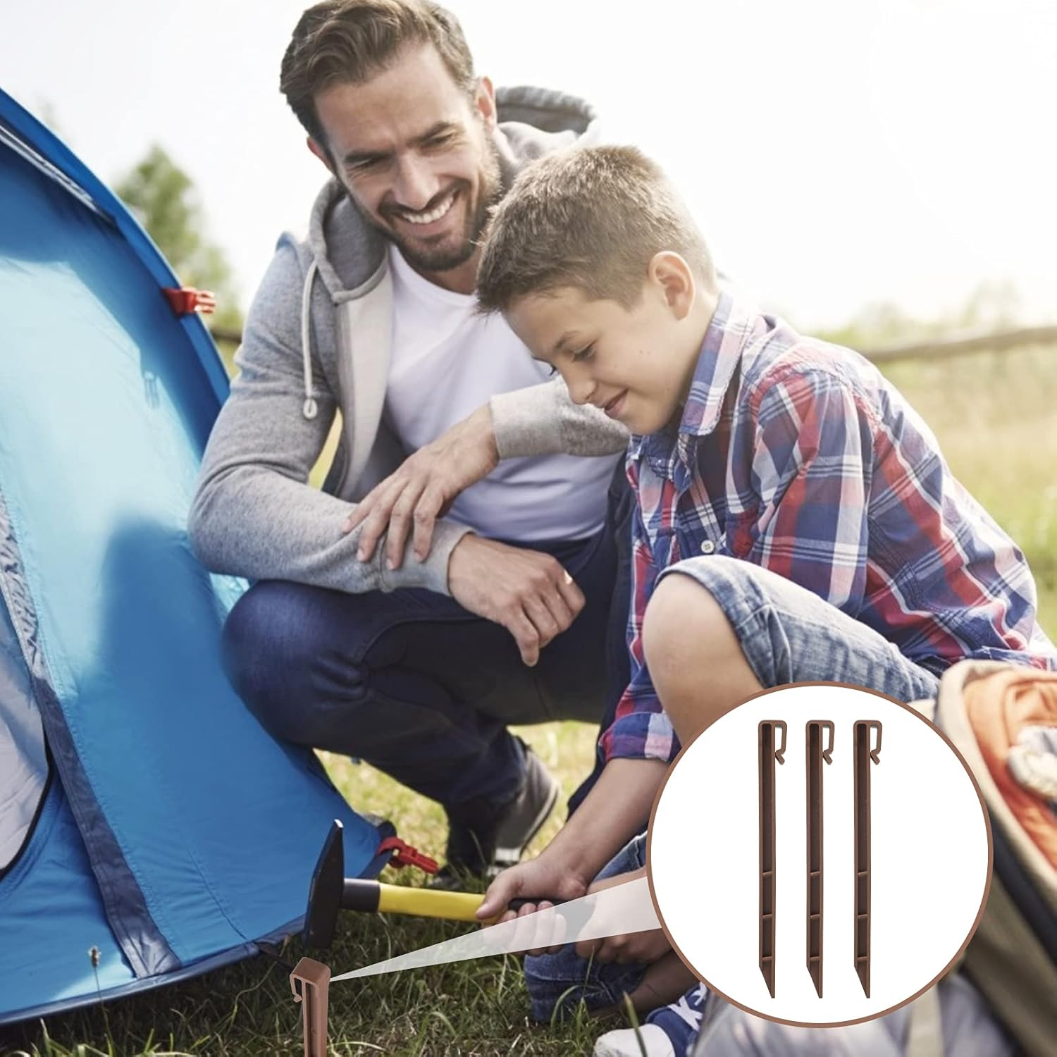 KINGLAKE Garden Landscape Edging Stakes 9.7 Inch 12 Pack Heavy Duty Plastic Garden Netting Ground Stakes,Anchoring Spikes for Edging & Terrace Board (Brown) image number 4