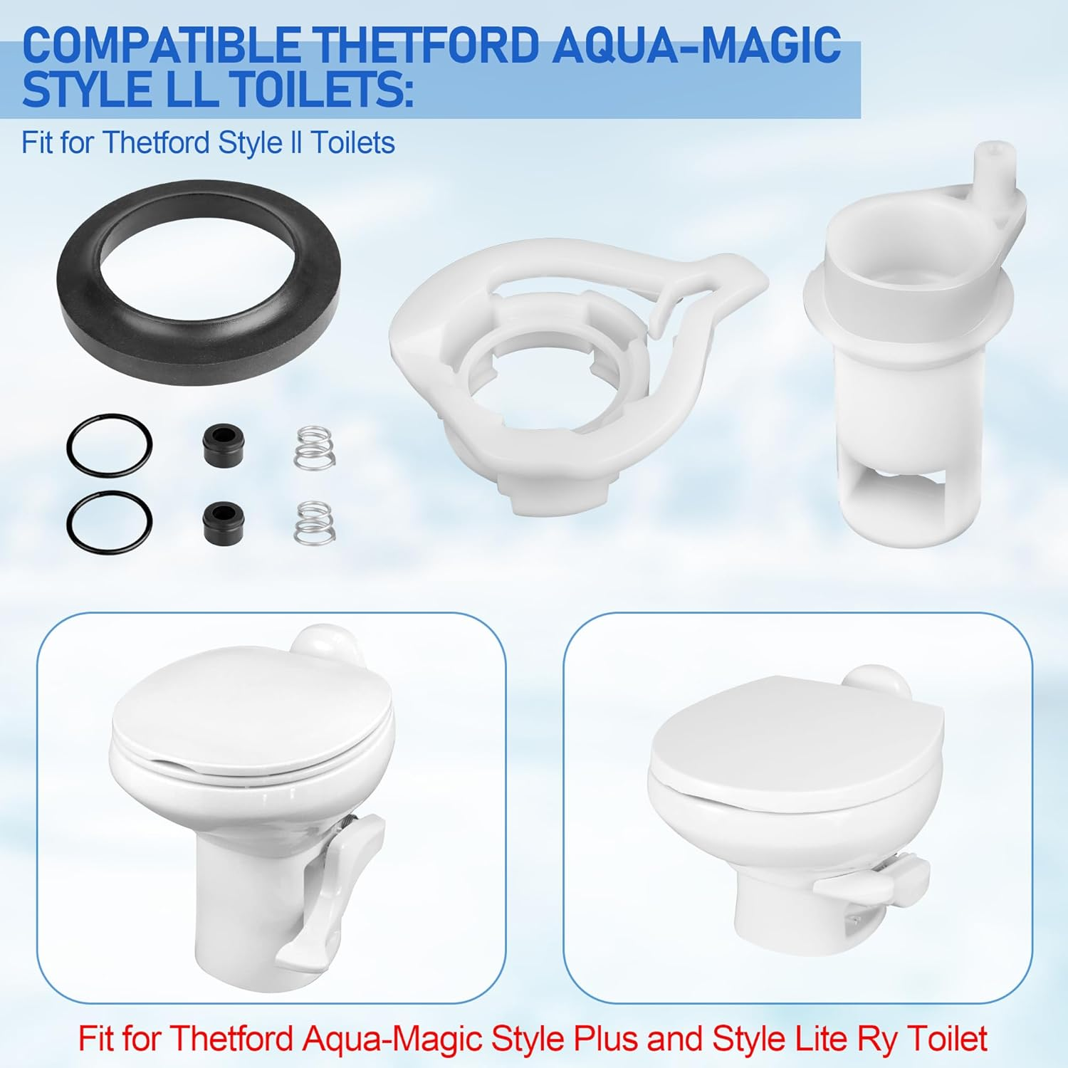 42049 Water Valve Style II Kit for Thetford Aqua Magic Style II Toilets, RV Toilet Flush Valve Kit Replacement Style II Permanent Toilets, Rv Toilet Parts for Thetford with Closet Flange Seal