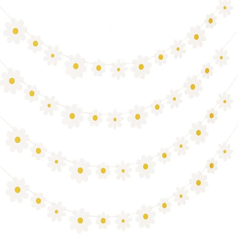 IONPSHG 4Pcs Daisy Boho Banner Party Decorations Cute Daisy Party Banner Purple Daisy Decor Spring Flower Garland Daisy Paper Cutouts for Indoor Outdoor Birthday Wedding Party Supplies (Purple)