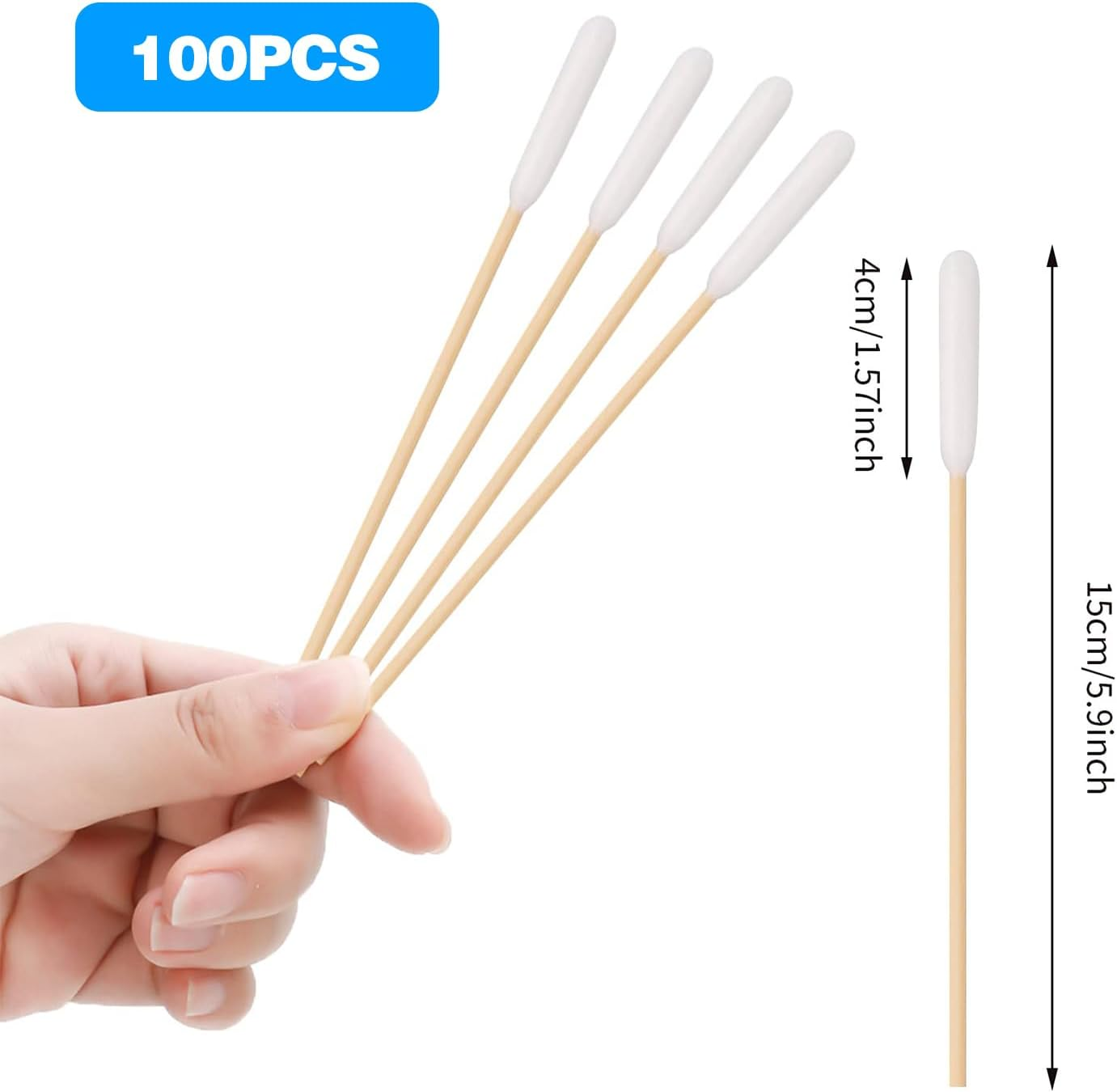 Dog Cotton Buds, Pack of 100 Pet Ear Cleaners, Long, Ear Cleaning Sticks, Pet with Wide Head, Ear Cleaner, Ear Cleaning Sticks for Pets, Dogs, Cats (15 Cm) image number 3