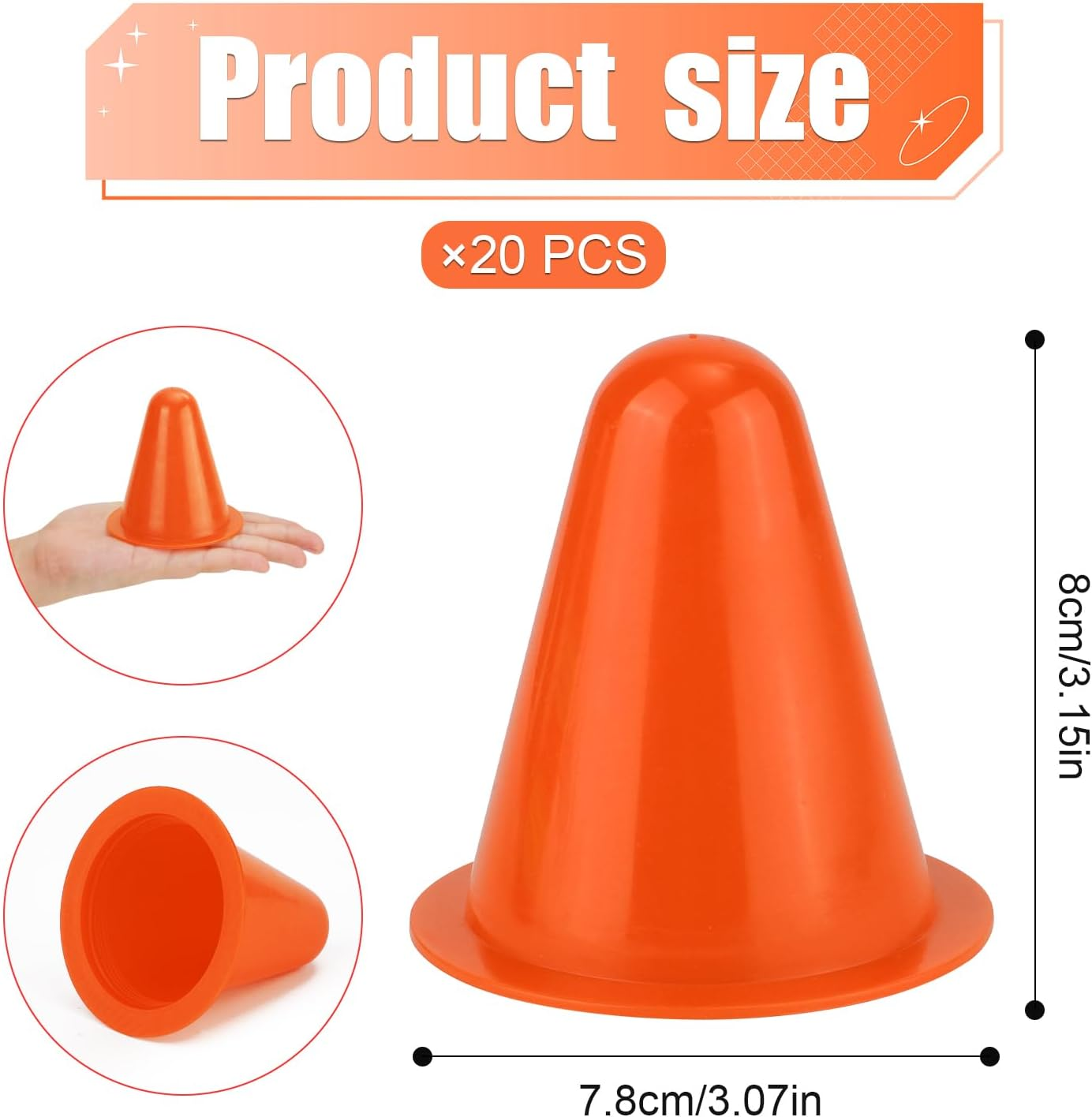 XIHIRCD 20Pcs Soccer Cones, 3.15 Inch Mini Practice Cones Sports Cones Field Markers Cones Basketball Cones Training Cones for Outdoor Indoor Basketball Football Footwork Training - Orange image number 5