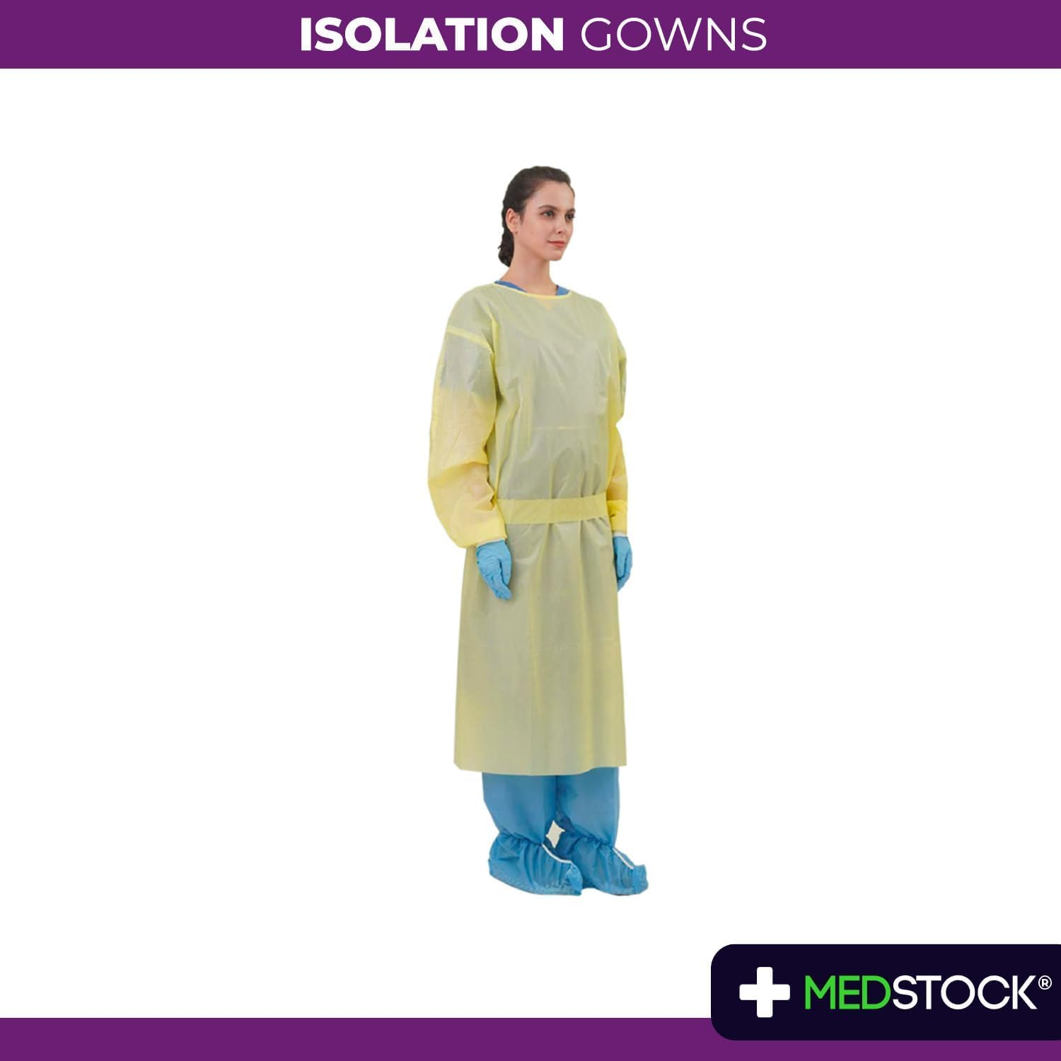 MEDSTOCK AAMI Level 2 Disposable Isolation Gown - Fluid-Resistant SMMS Material, Four-Layer Yellow, Universal Size, Durable, Lightweight PPE for ICU, Dialysis, and Pathology, Non-Sterile image number 1