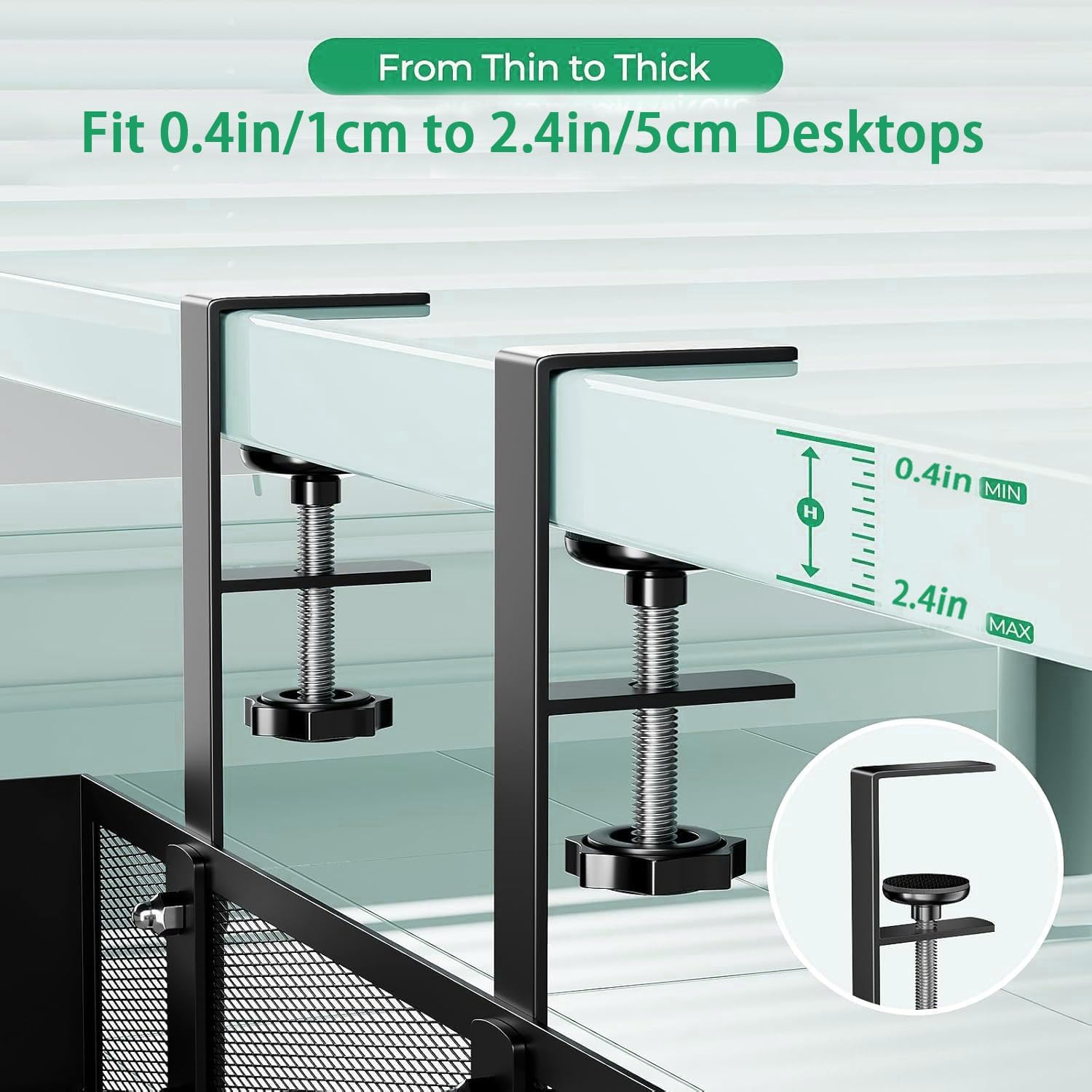 Under Desk Cable Management Tray No Drill, Metal Mesh Cable Management under Desk with Clamp Mount, Table Organizers and Accessories, Cord Storing for Home,Office and Workspace Organizers, Black - White image number 4