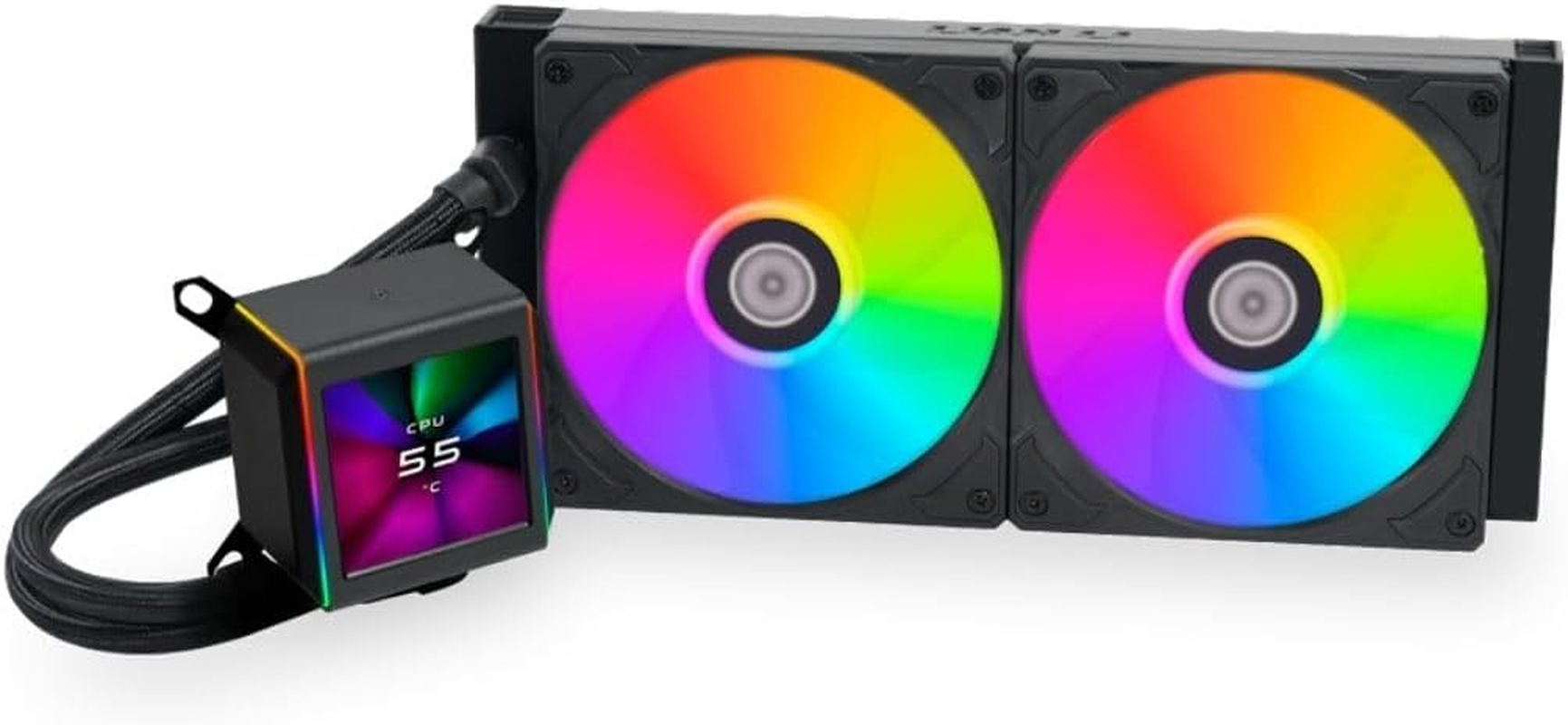 Lian Li Galahad II LCD Screen W/480X480RESOLUTION 360 Closed Loop ARGB AIO Liquid All-In-One CPU Cooler ARGB Fans 2450RPM Black image number 1