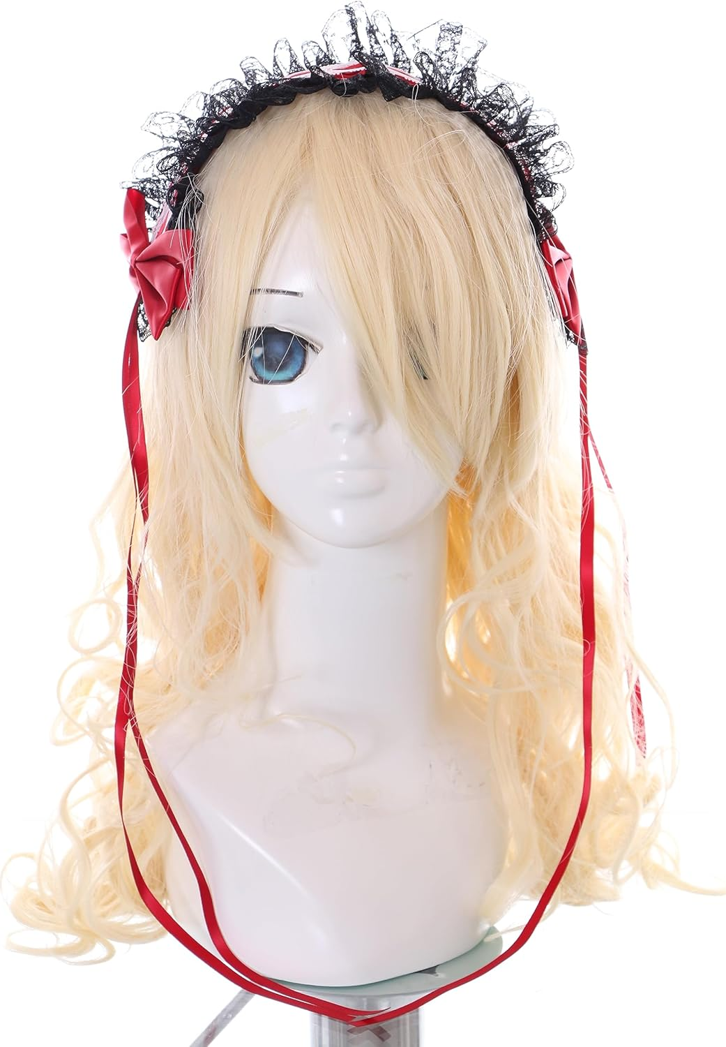 C-08-3 Black Red Maid Maid Lolita Hair Band Lace with Bow Gothic Hair Accessories Headband image number 1
